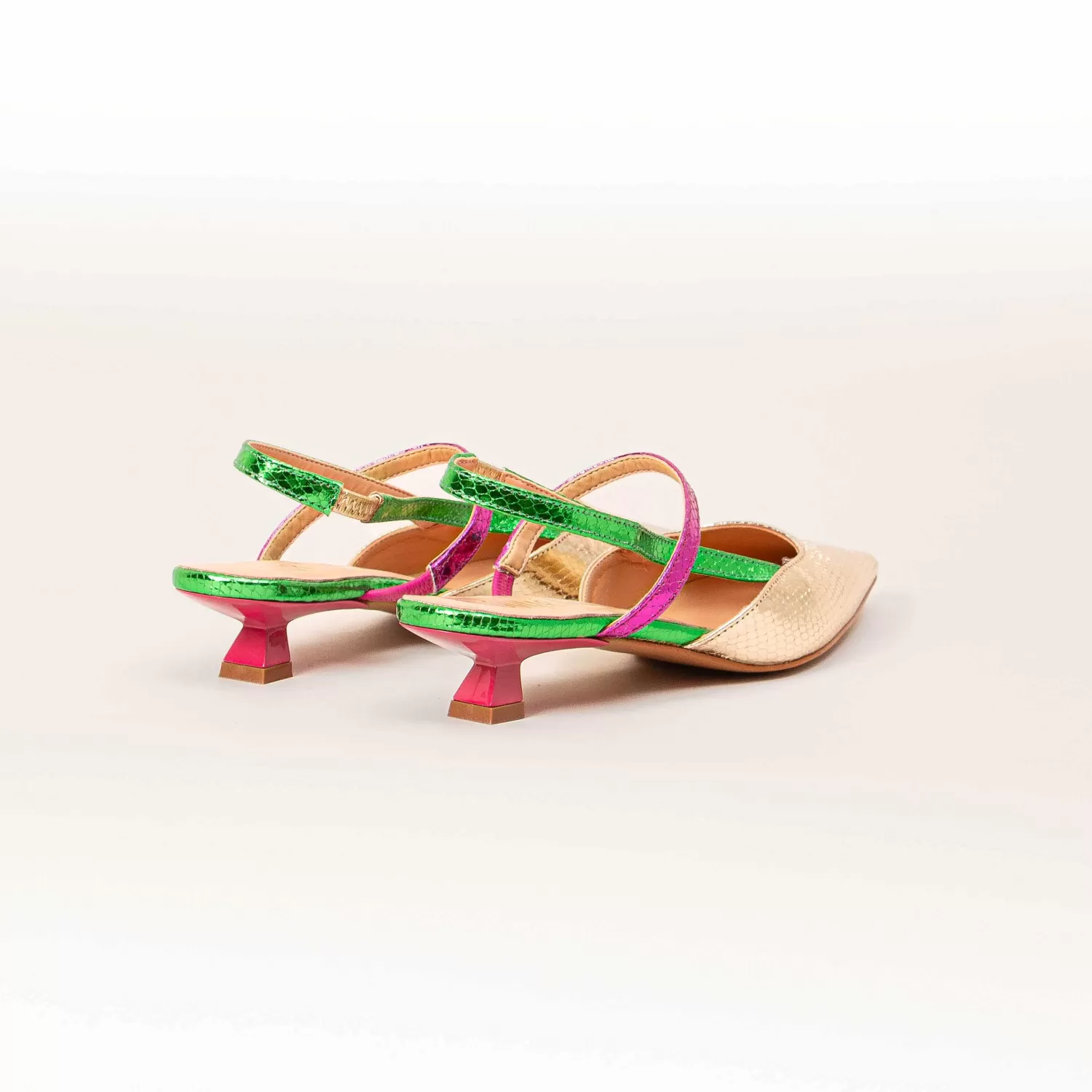 Online White Mood Ovye'-Slingback Stampa Pitone - Platino/Verde/Fucsia