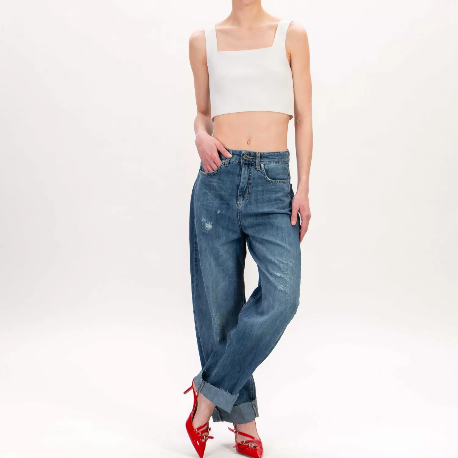 Cheap White Mood Souvenir-Jeans Wide Leg Fit Con Abrasioni - Denim