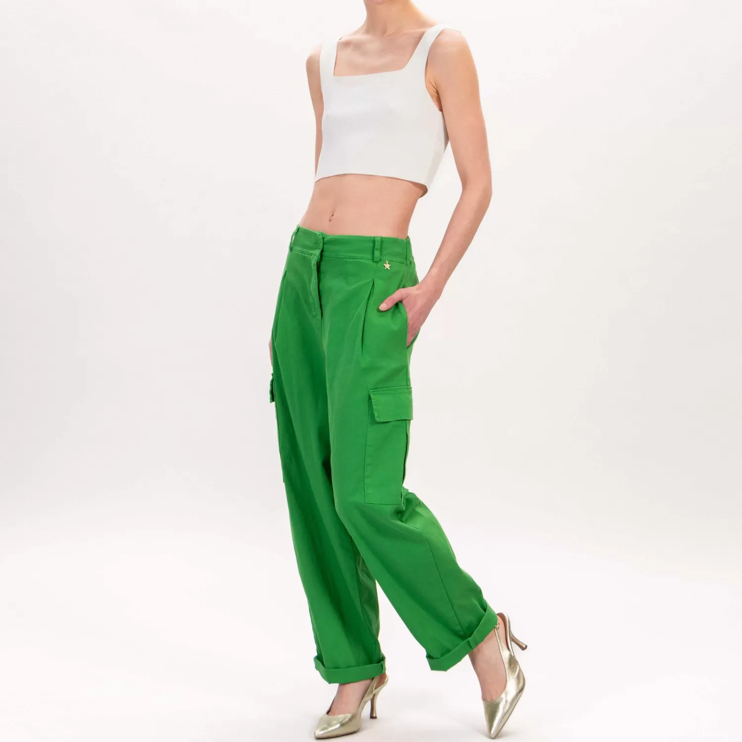 Best Sale White Mood Souvenir-Pantalone Cargo Elastico Dietro Cotone Elasticizzato - Verde