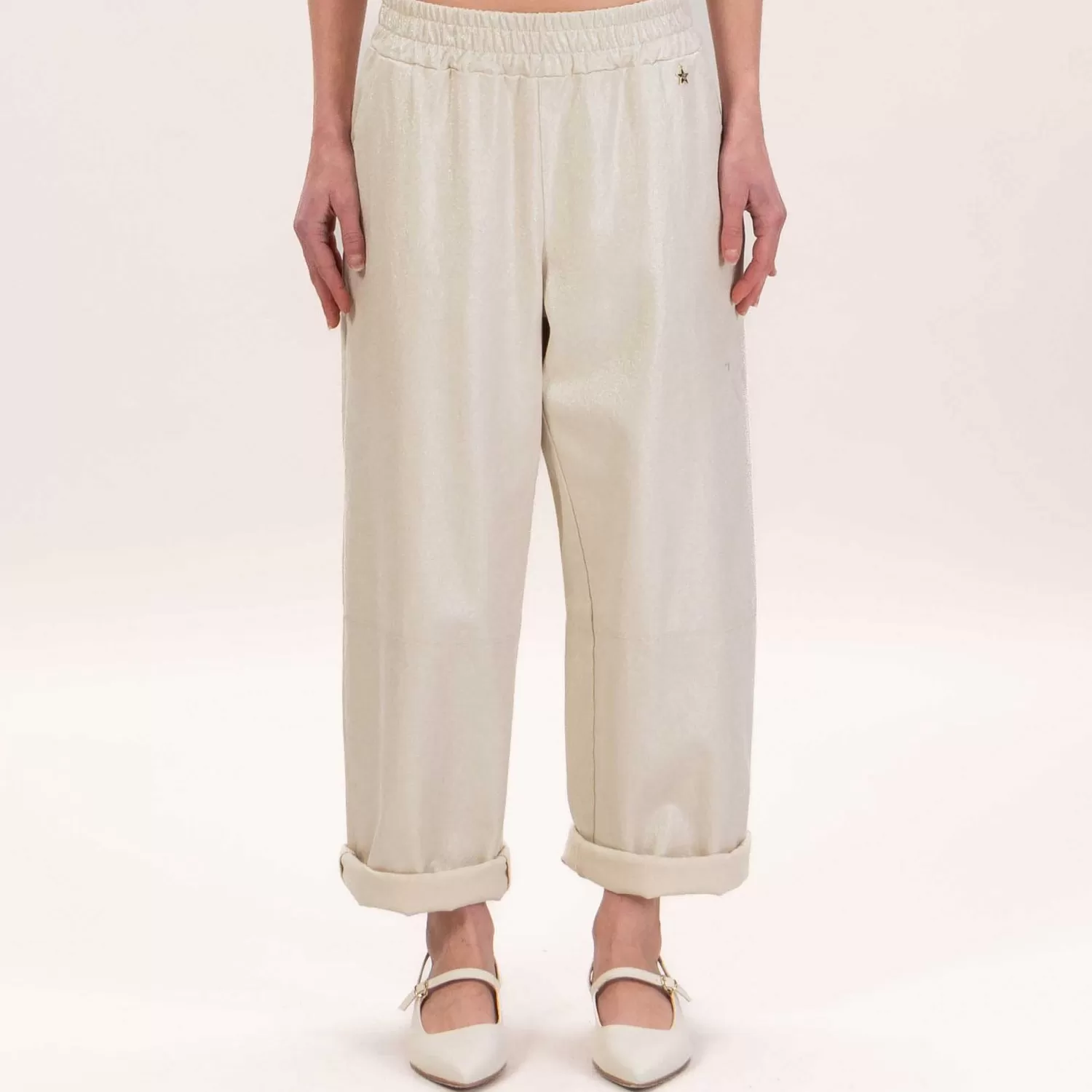 New White Mood Souvenir-Pantalone Lurex Con Elastico - Oro