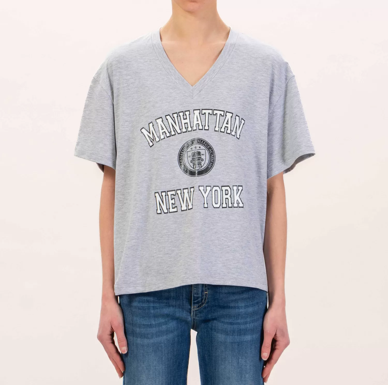 Outlet White Mood Souvenir-T-Shirt Scollo V Manhattan - Grigio