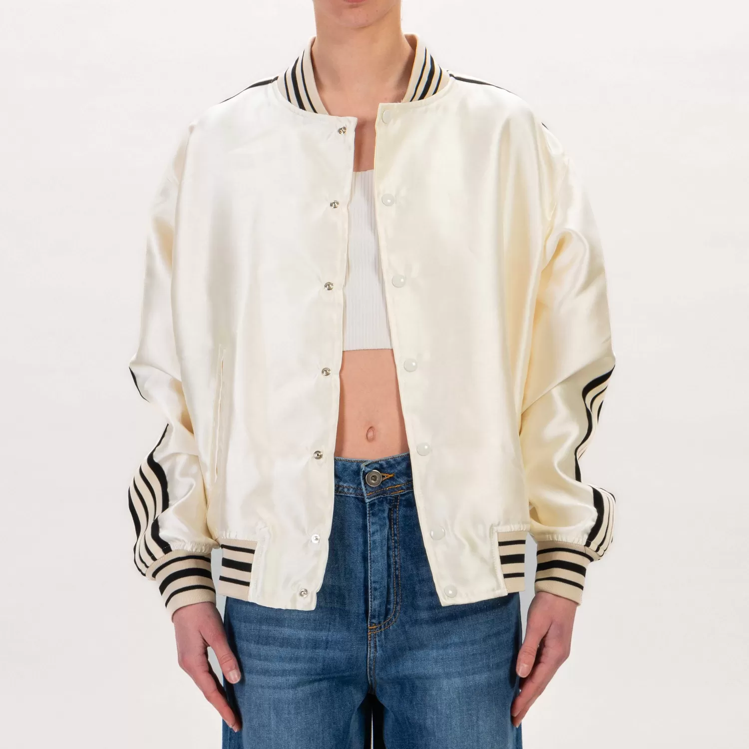 Flash Sale White Mood Tension In-Bomber Satin Banda Laterale - Burro/Sand/Nero