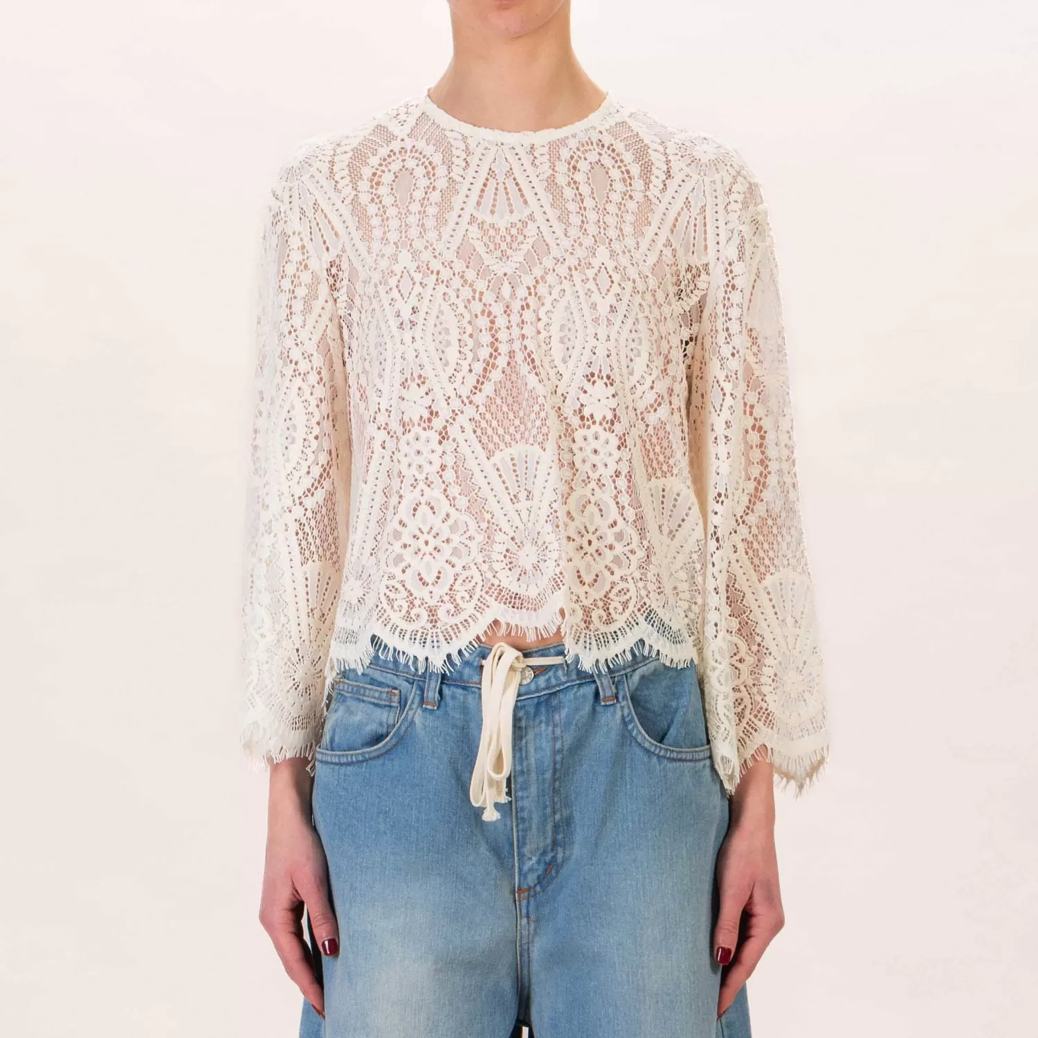 Online White Mood Tensione In-Blusa In Pizzo Macrame' - Burro