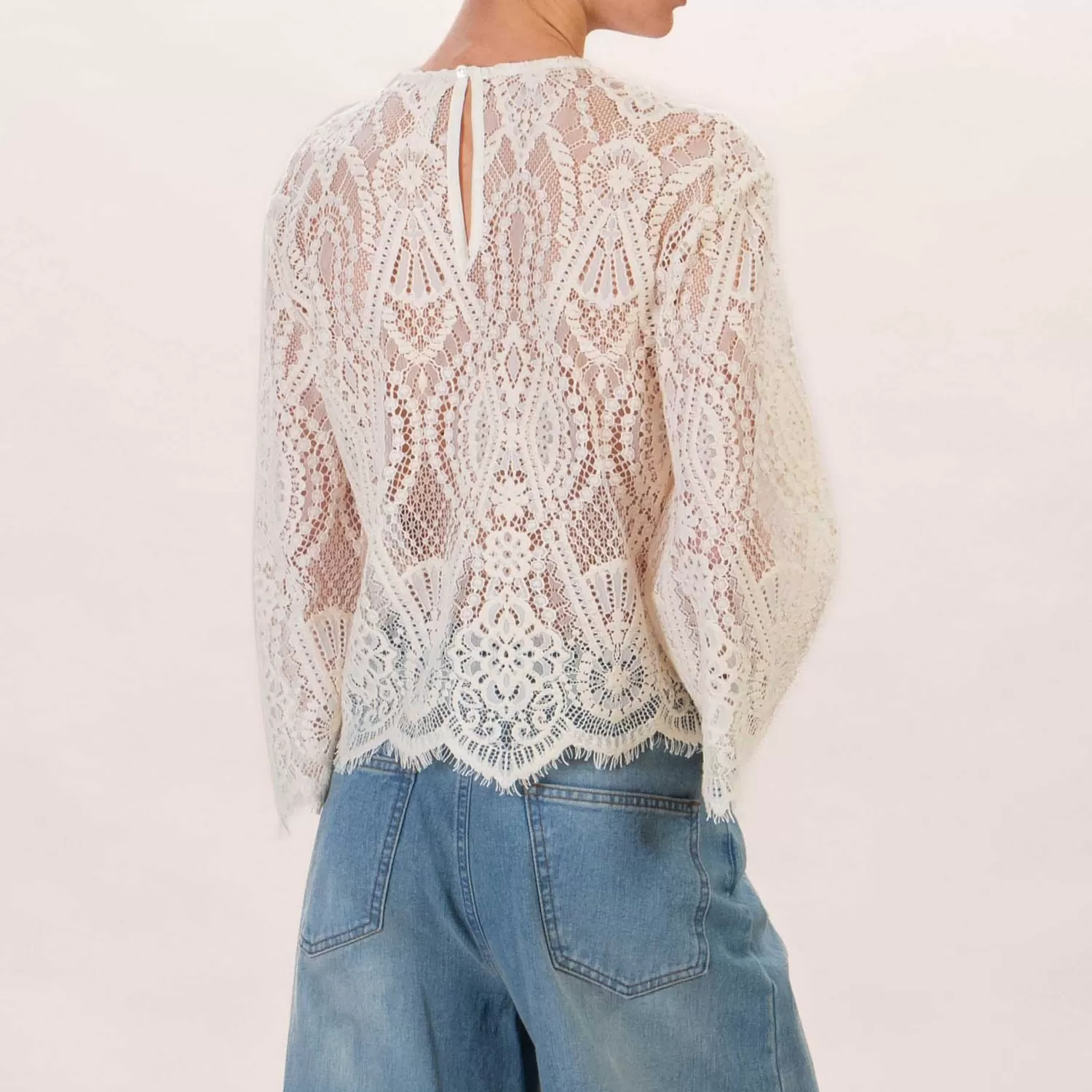 Online White Mood Tensione In-Blusa In Pizzo Macrame' - Burro