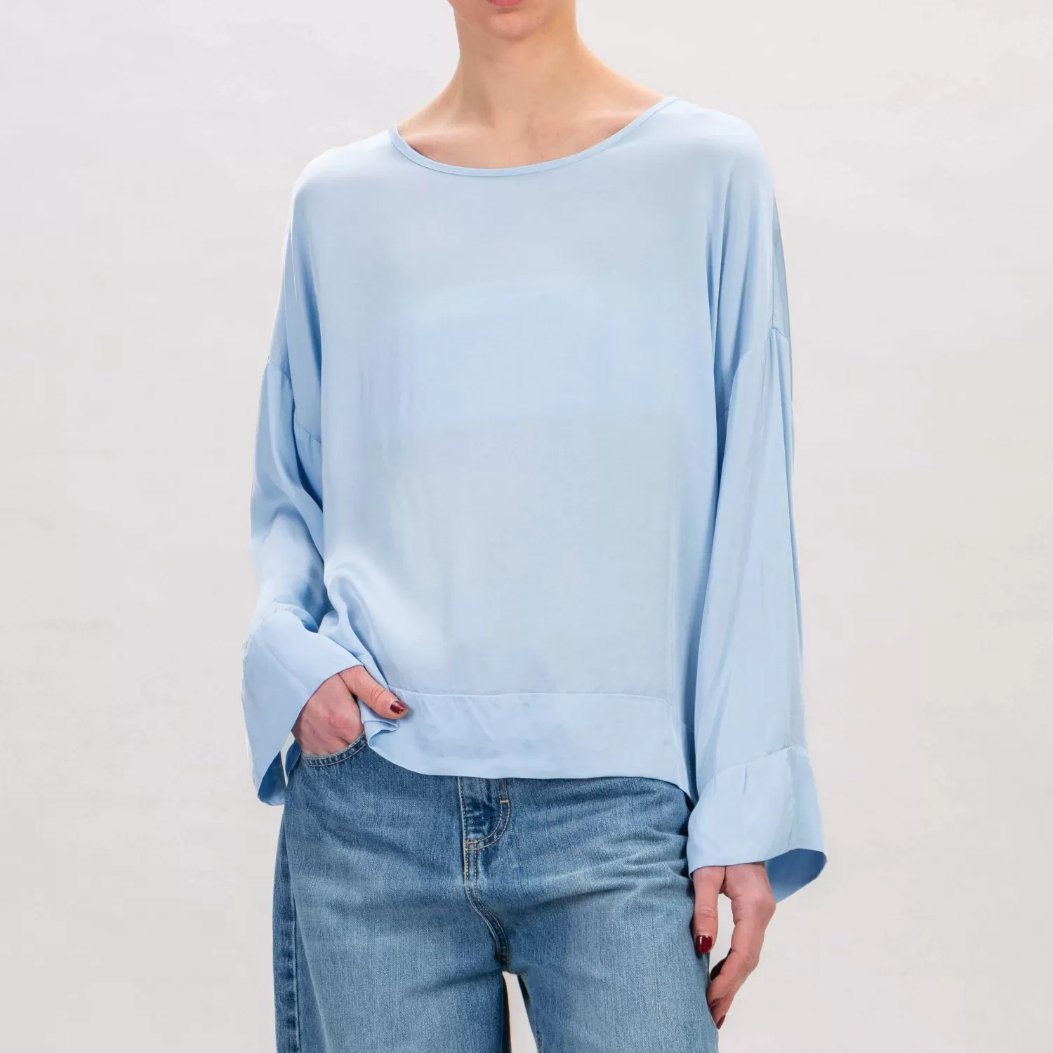 Discount White Mood Tensione In-Blusa In Raso - Cielo