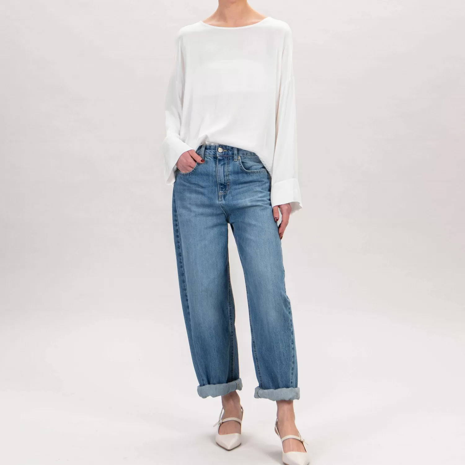 Flash Sale White Mood Tensione In-Blusa In Raso - Latte