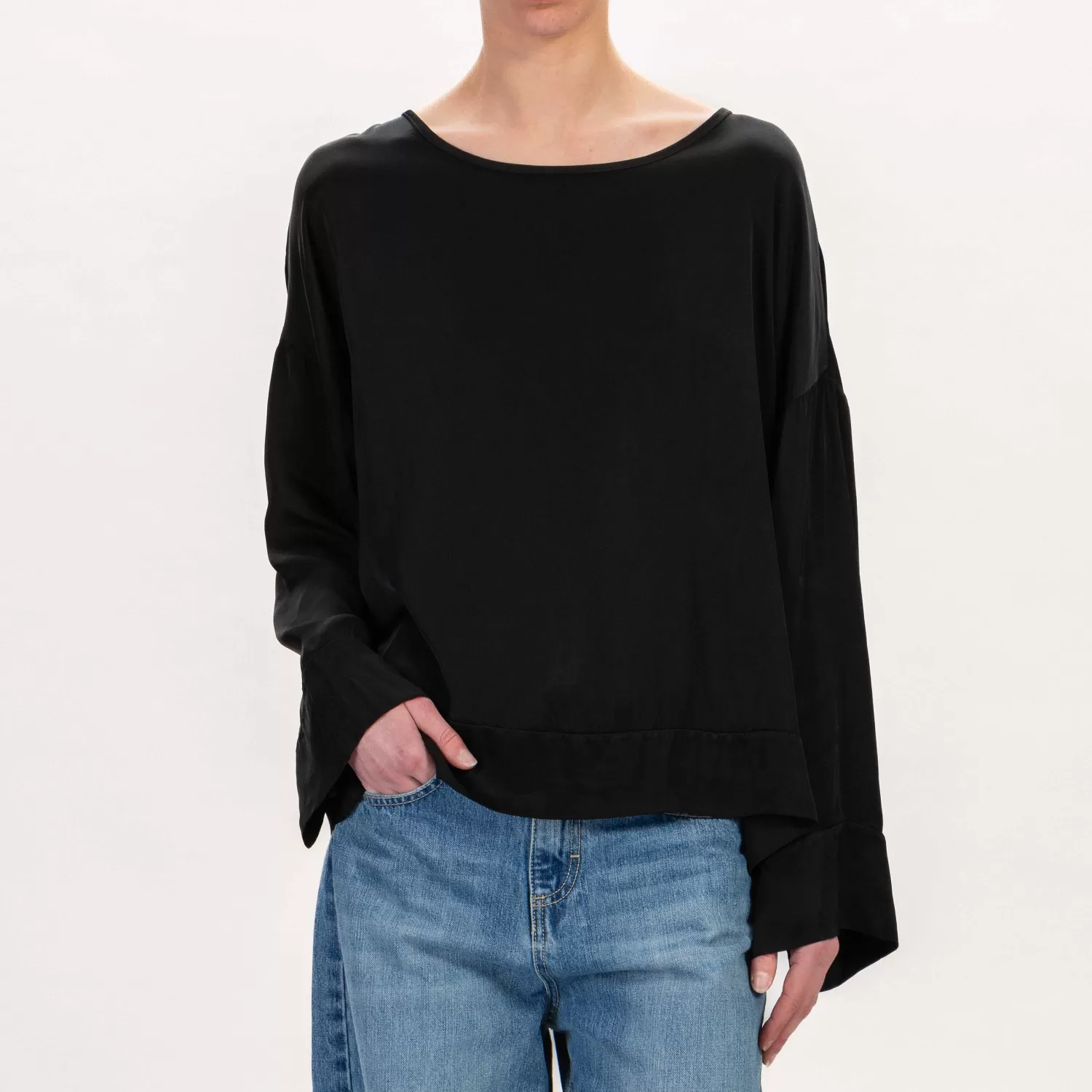 Store White Mood Tensione In-Blusa In Raso - Nero