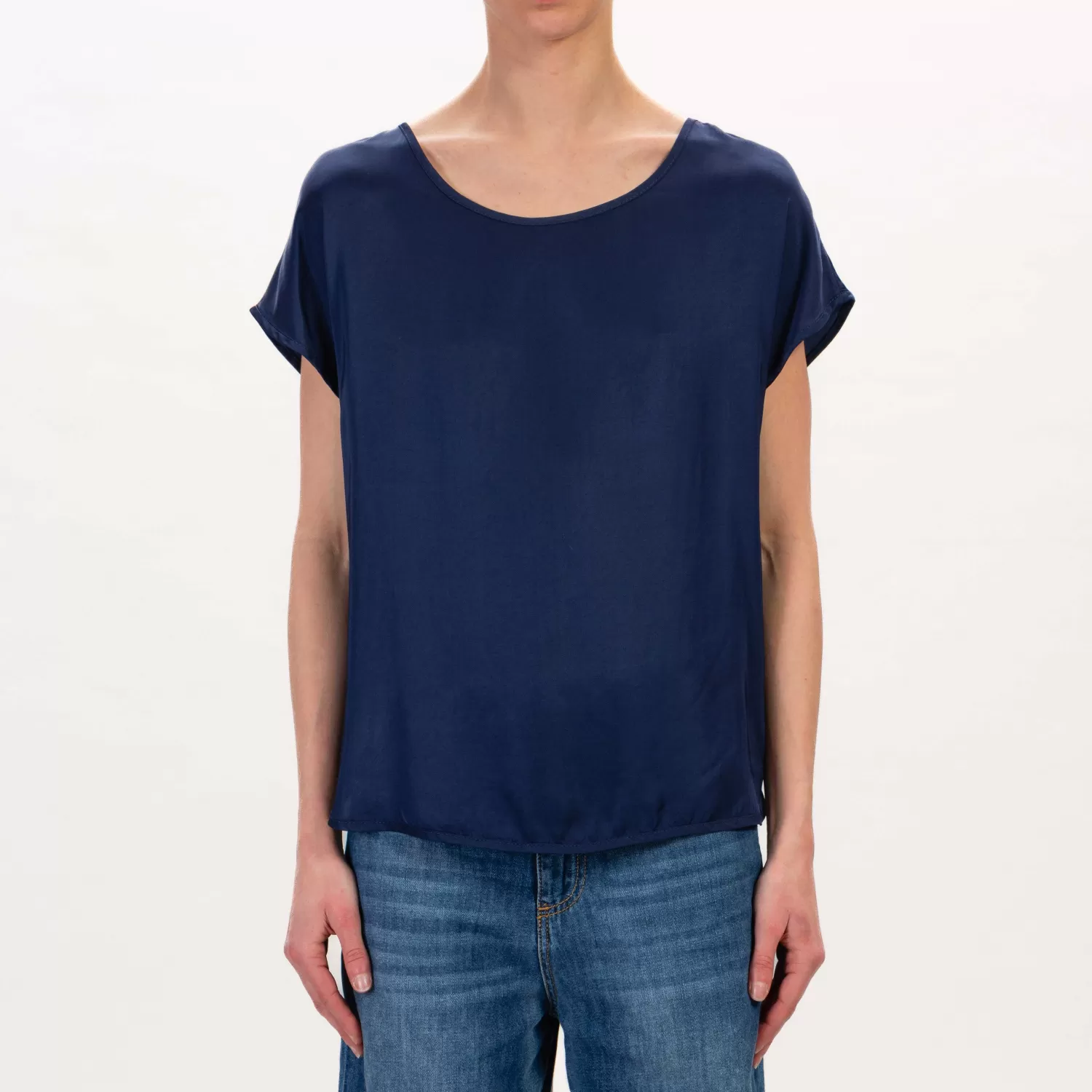 Best White Mood Tensione In-Blusa Satin Mezza Manica - Blu