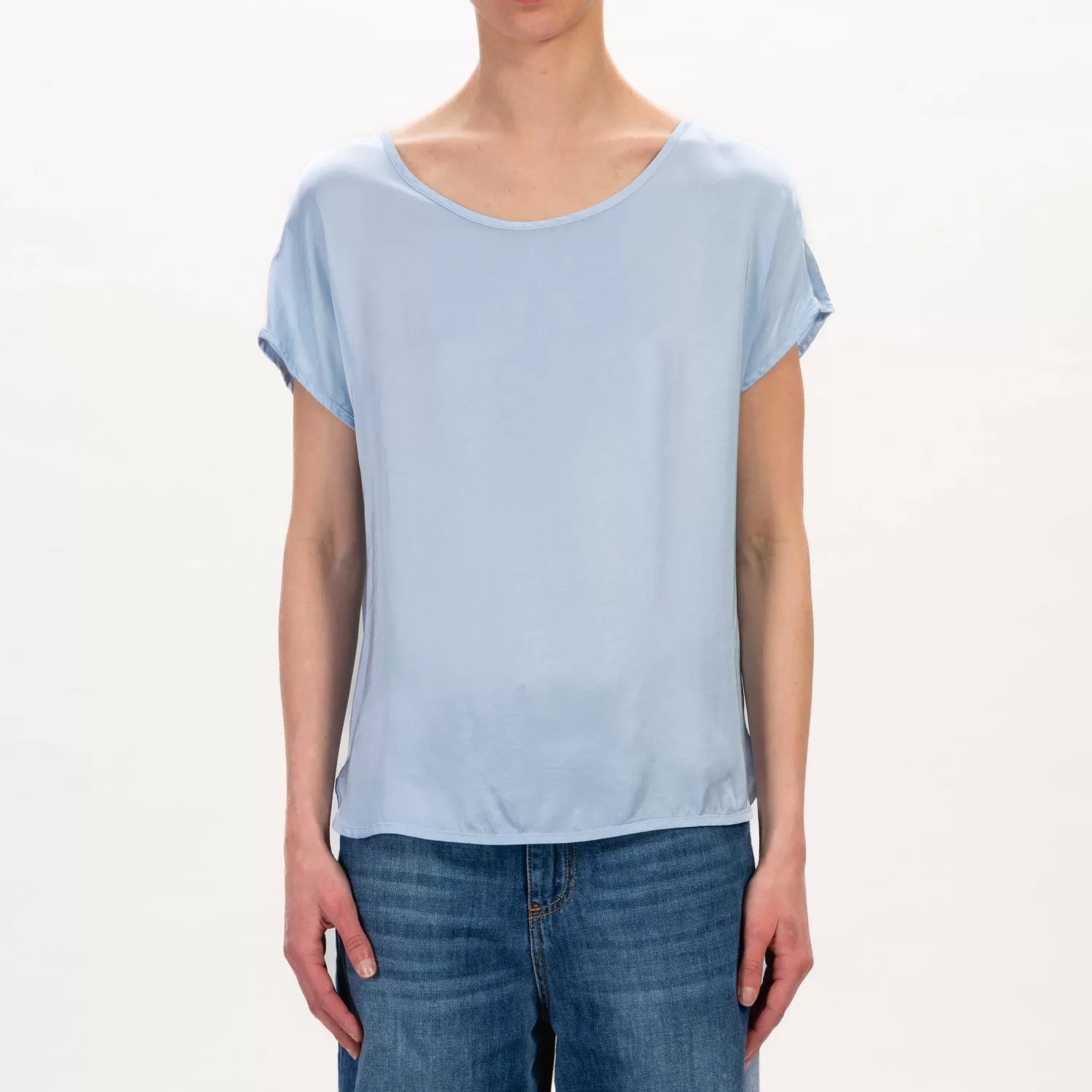 Best White Mood Tensione In-Blusa Satin Mezza Manica - Cielo