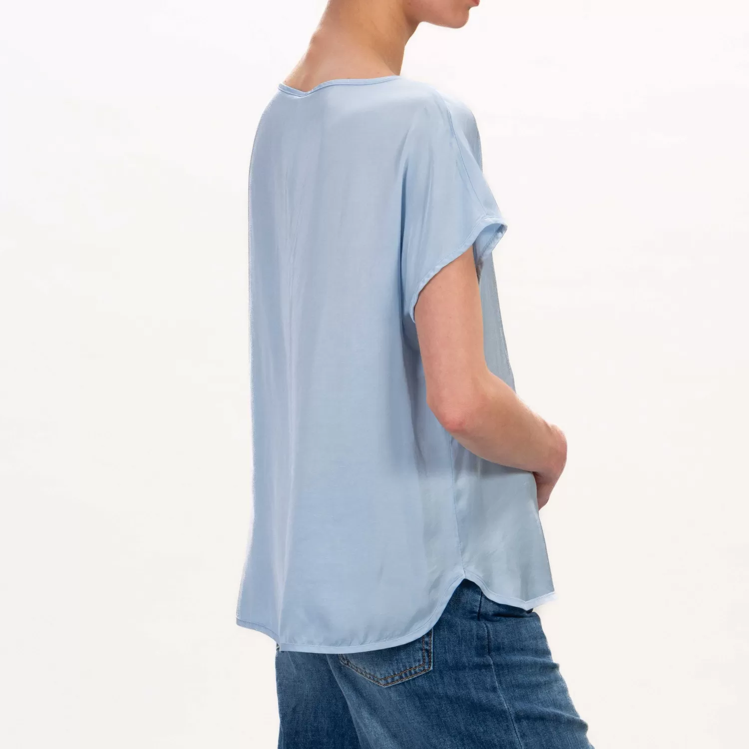 Best White Mood Tensione In-Blusa Satin Mezza Manica - Cielo