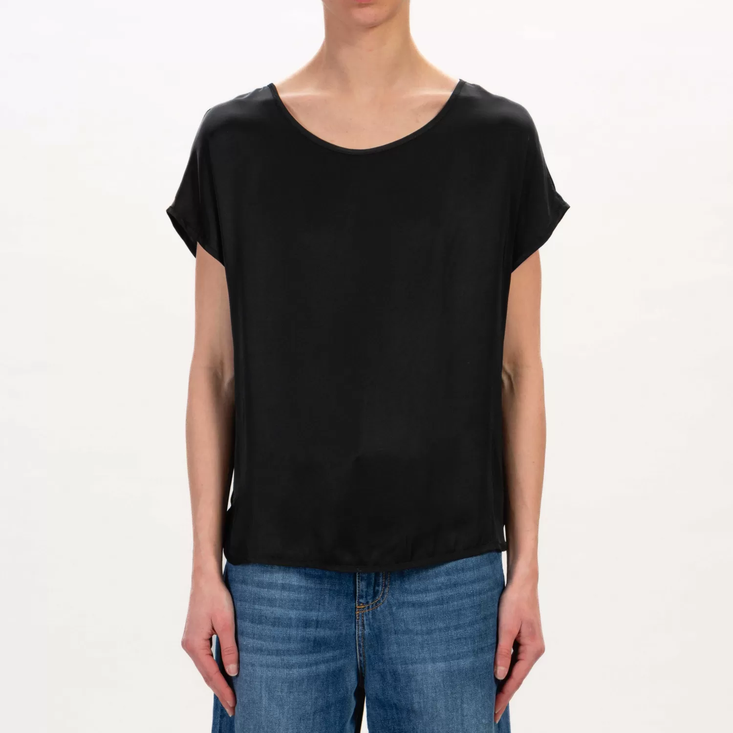 Best Sale White Mood Tensione In-Blusa Satin Mezza Manica - Nero