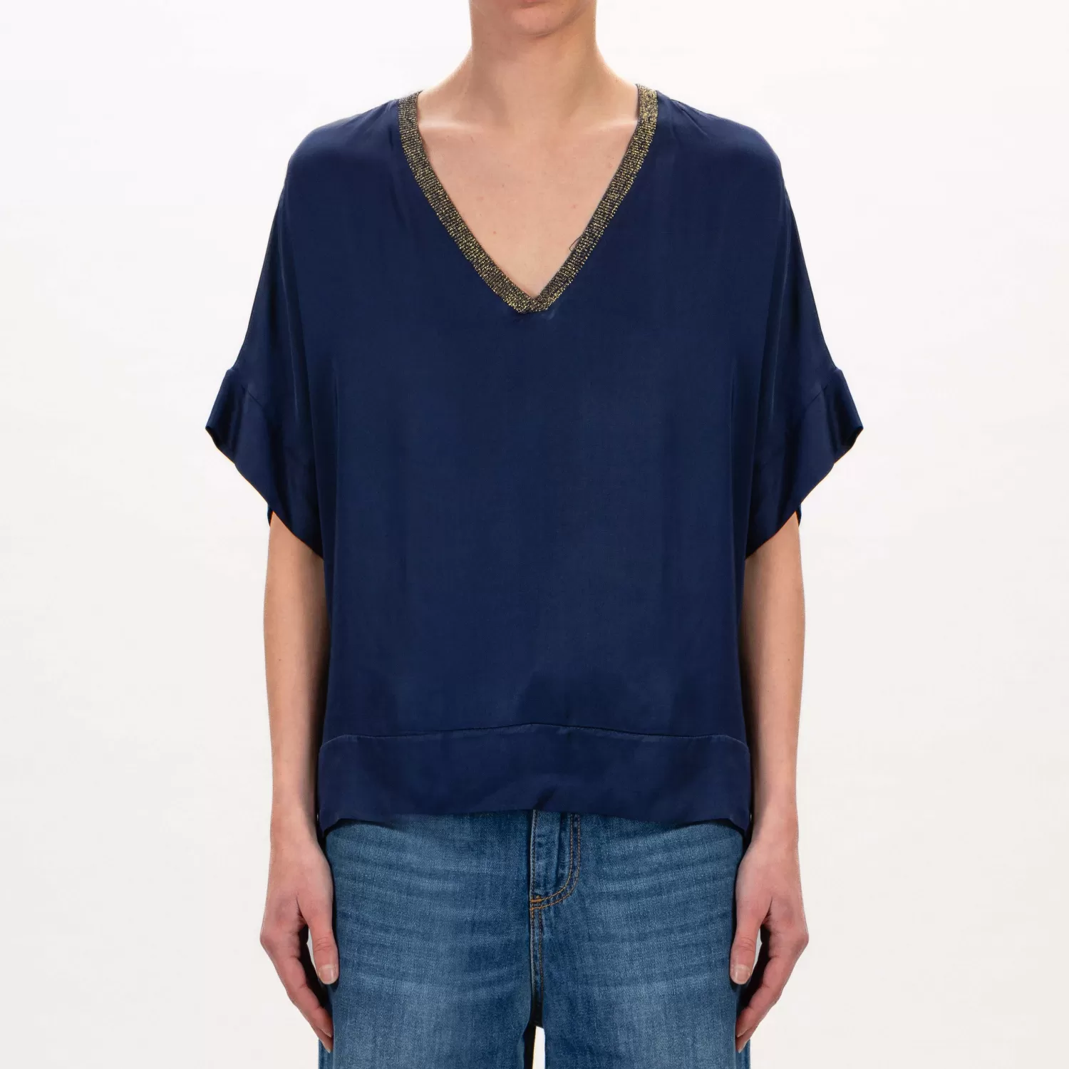 Flash Sale White Mood Tensione In-Blusa Scollo V Bordo Lurex - Blu