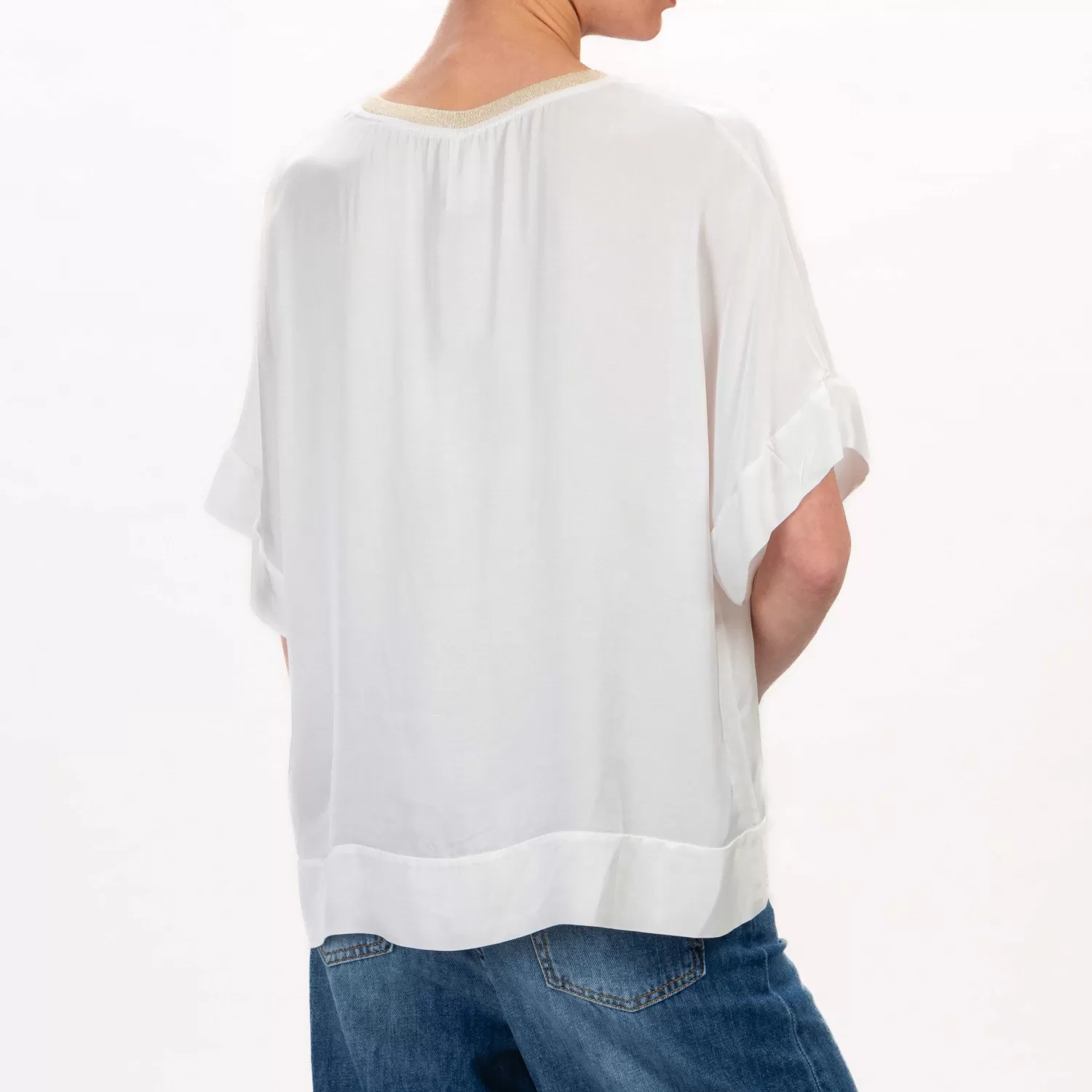 Fashion White Mood Tensione In-Blusa Scollo V Bordo Lurex - Latte