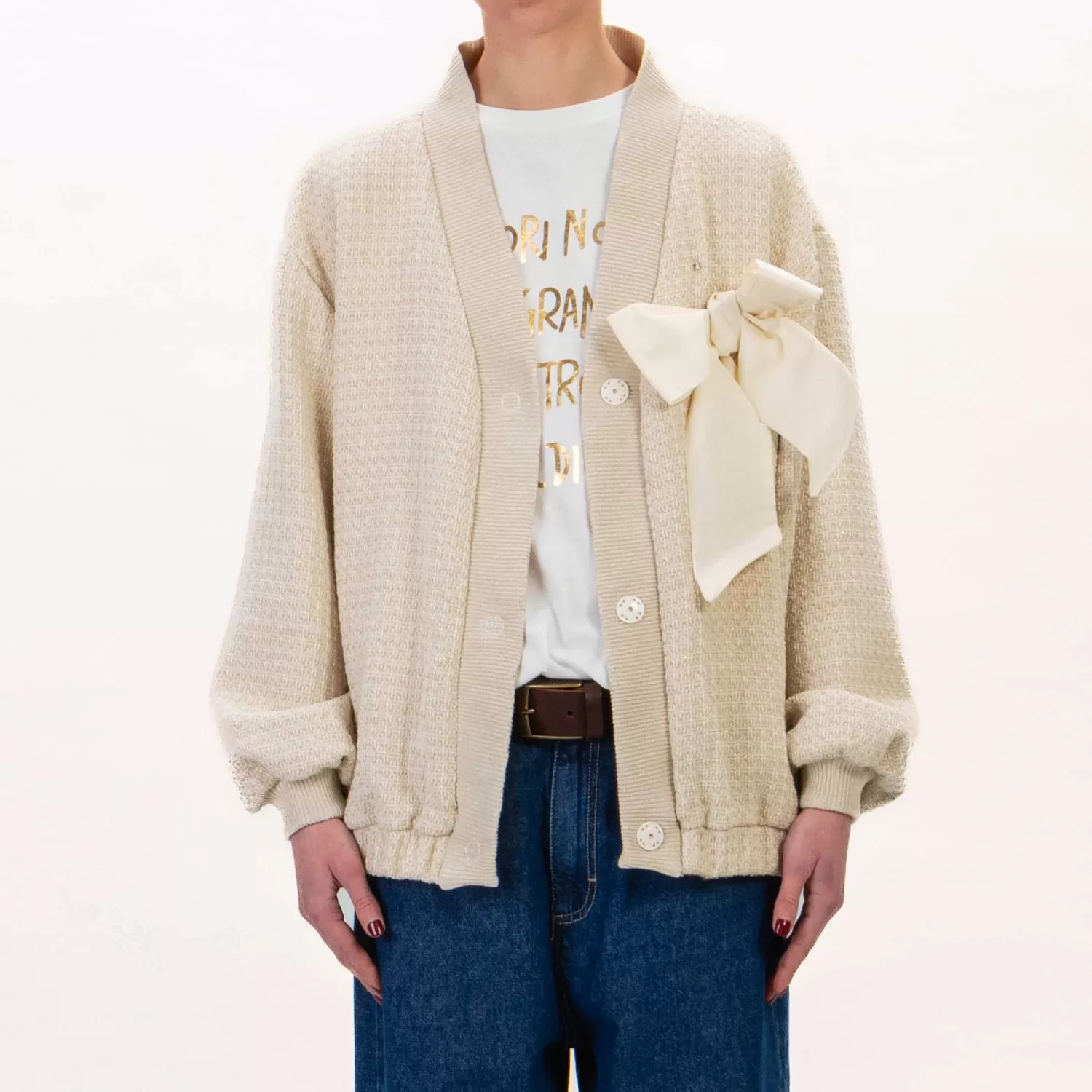 Sale White Mood Tensione In-Bomber Boucle Con Filo Lurex - Sand