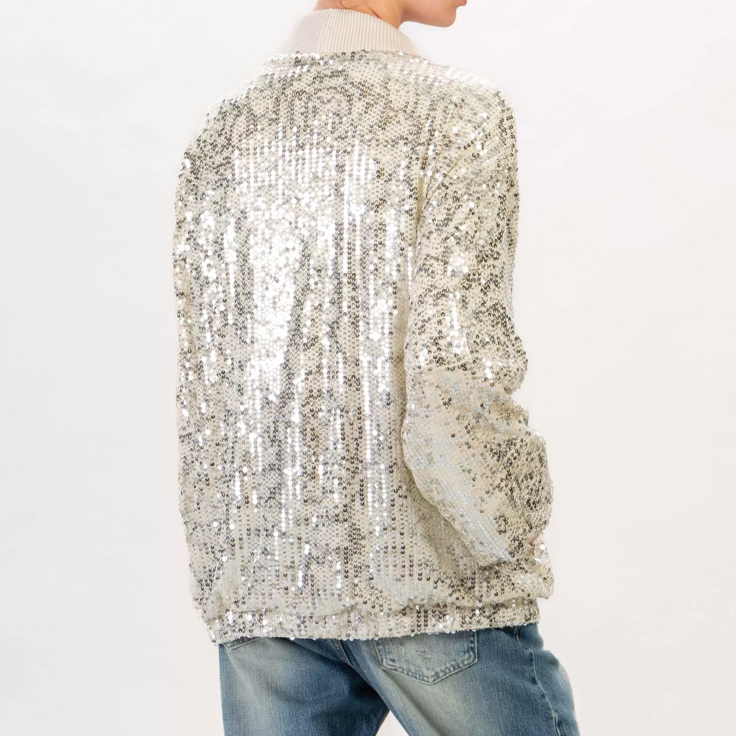 Hot White Mood Tensione In-Bomber Con Paillettes - Burro/Argento