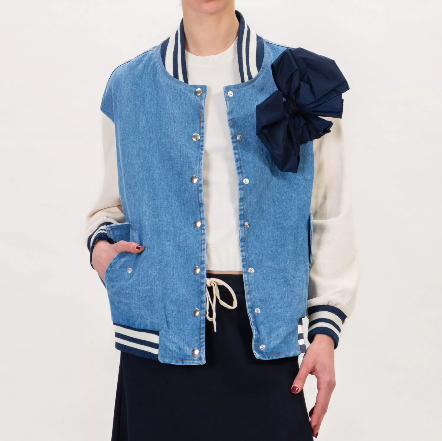 Sale White Mood Tensione In-Bomber Doppio Tessuto Con Spillla - Denim/Burro/Blu