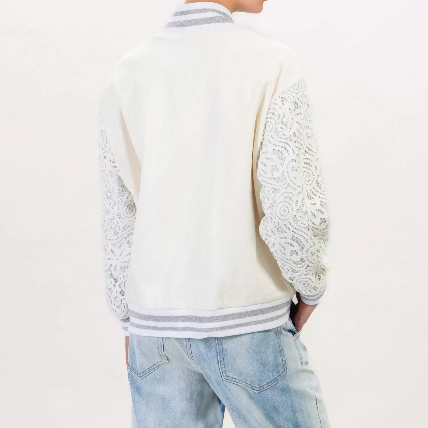 Hot White Mood Tensione In-Bomber Maniche In Pizzo Con Spilla - Burro/Grigio