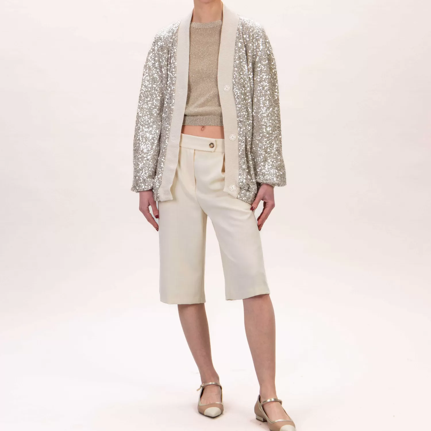 Best White Mood Tensione In-Bomber Paillettes - Sand/Argento