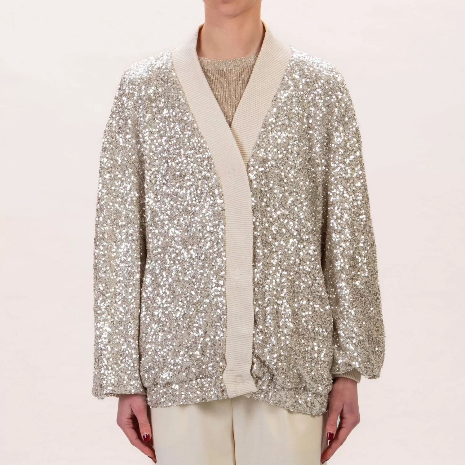 Best White Mood Tensione In-Bomber Paillettes - Sand/Argento