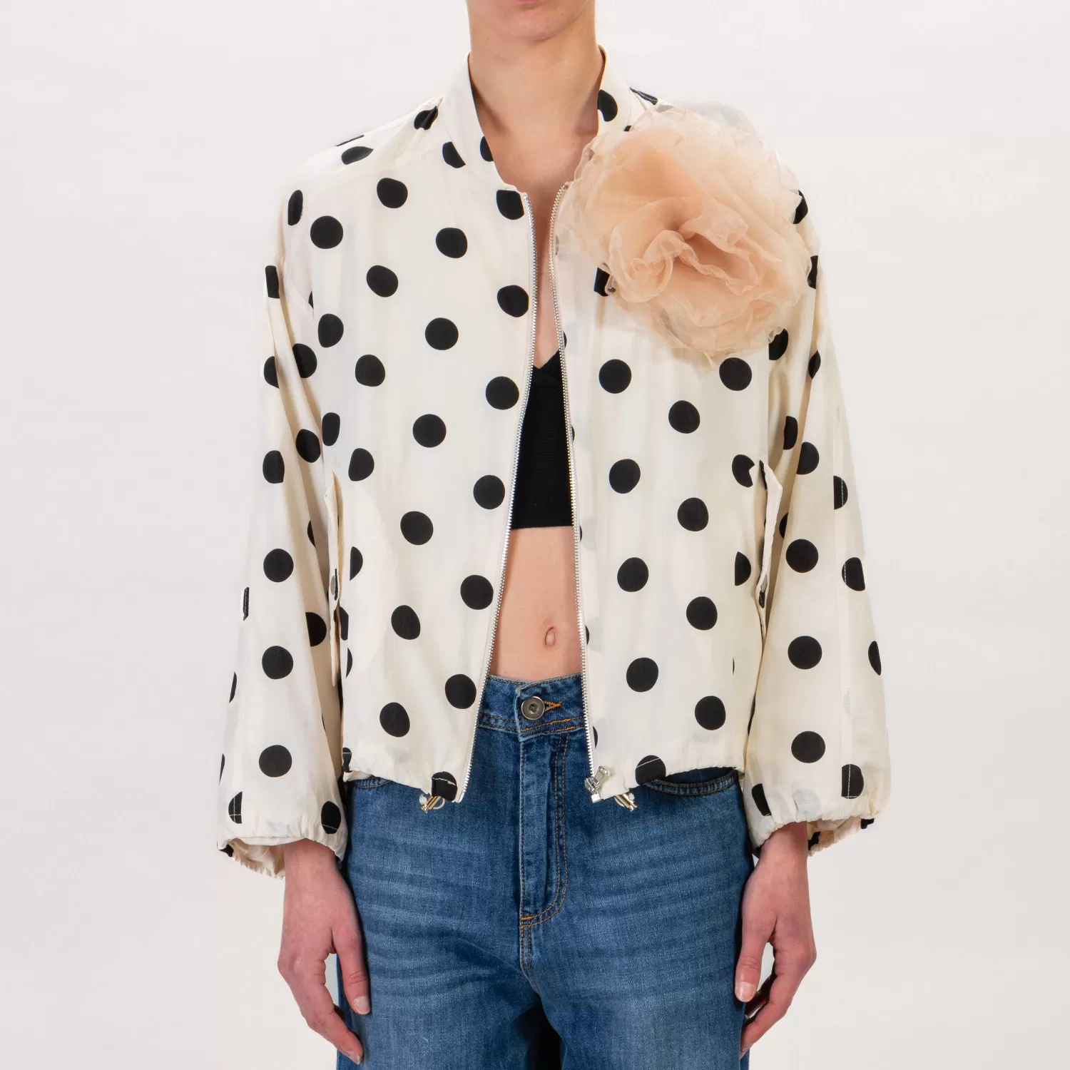 Hot White Mood Tensione In-Bomber Pois Con Spilla Rimovibile - Burro/Nero