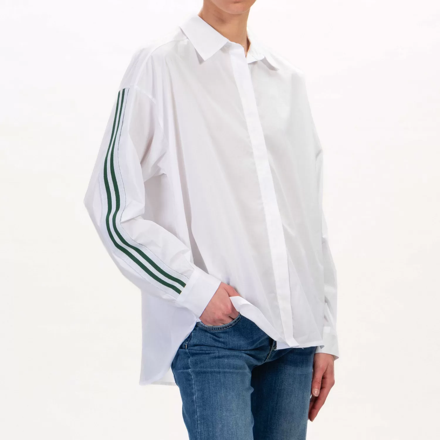 Online White Mood Tensione In-Camicia In Cotone Banda Laterale - Bianco/Verde