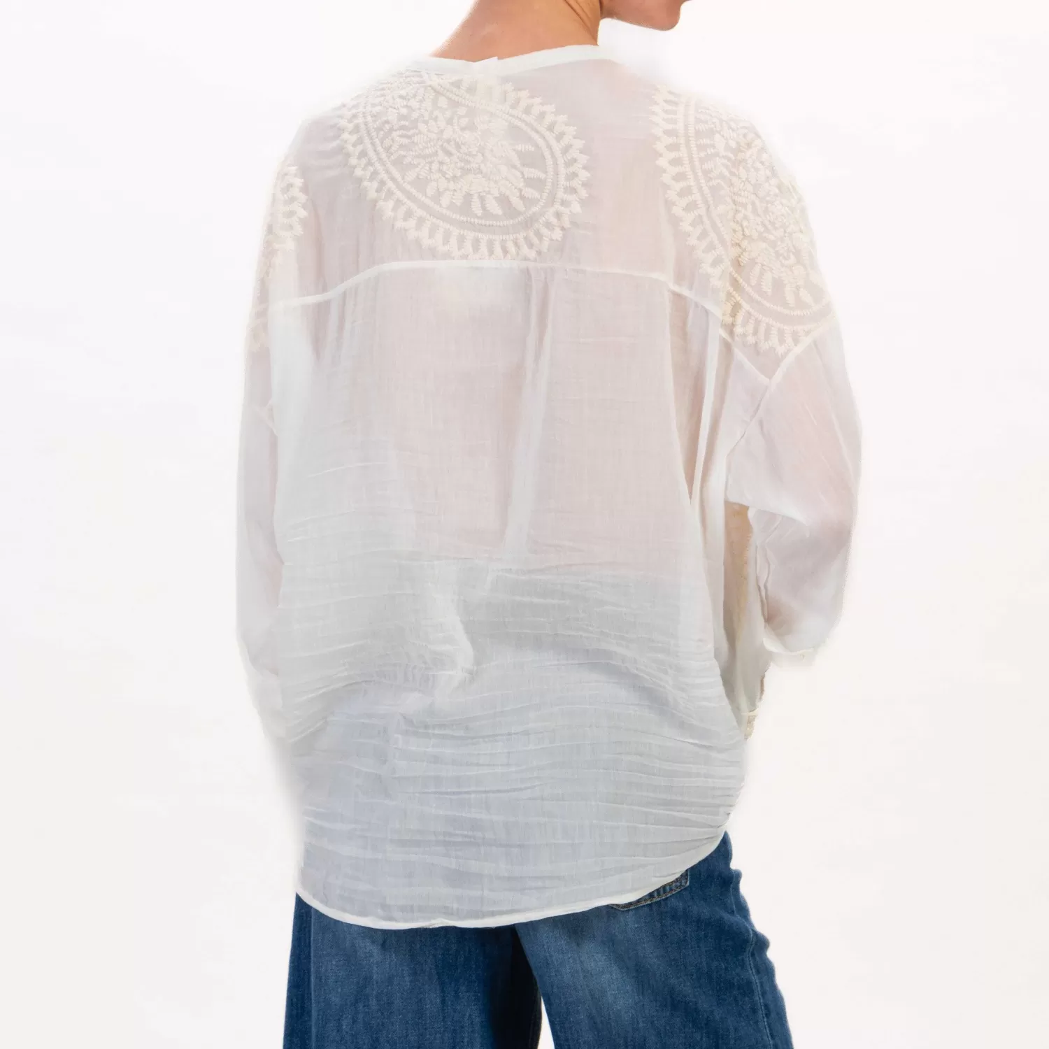 Outlet White Mood Tensione In-Camicia In Mussola Con Ricami - Burro