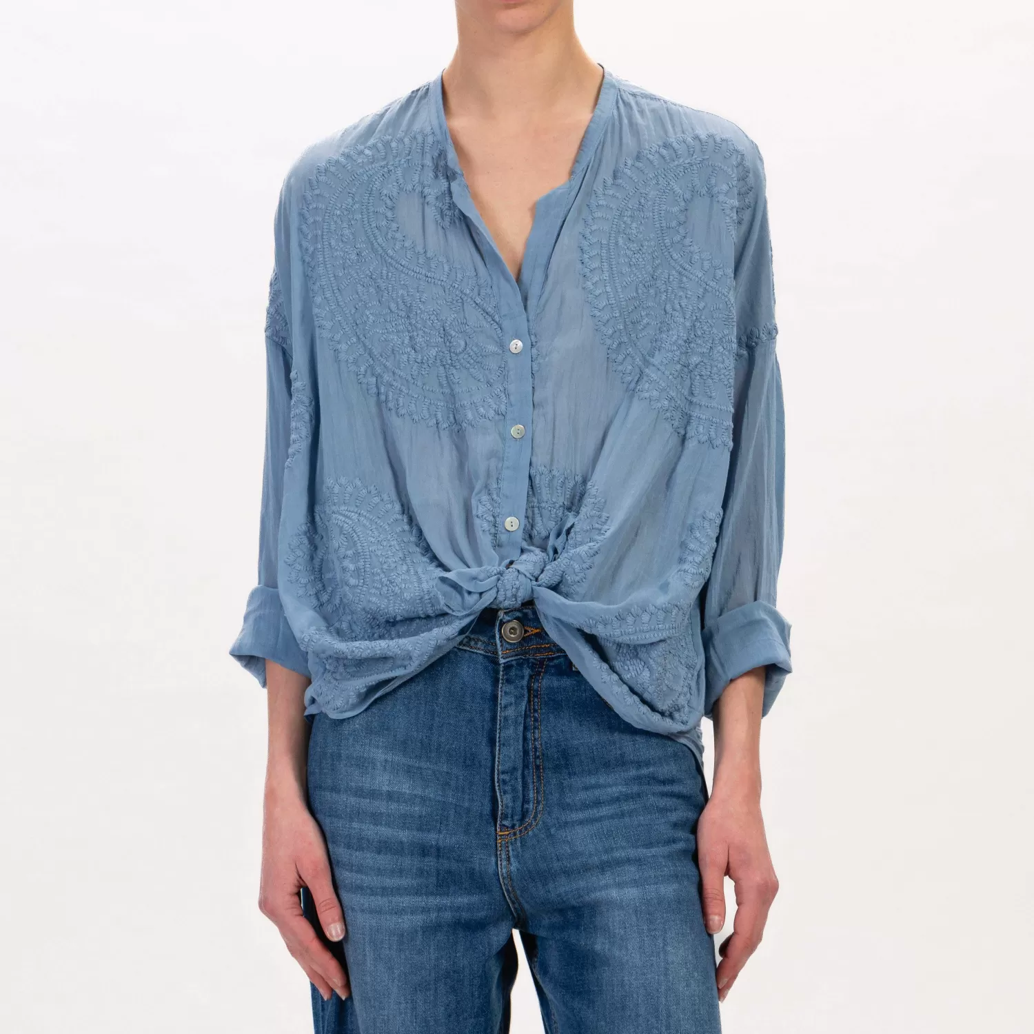 Store White Mood Tensione In-Camicia In Mussola Con Ricami - Jeans