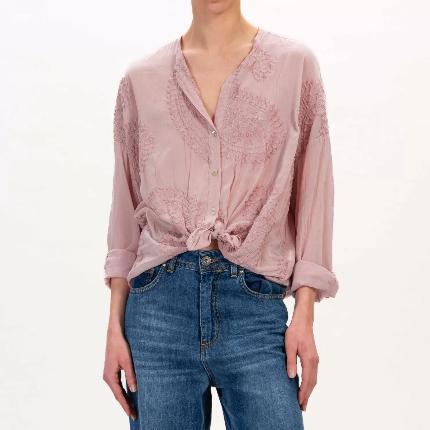 Discount White Mood Tensione In-Camicia In Mussola Con Ricami - Pink