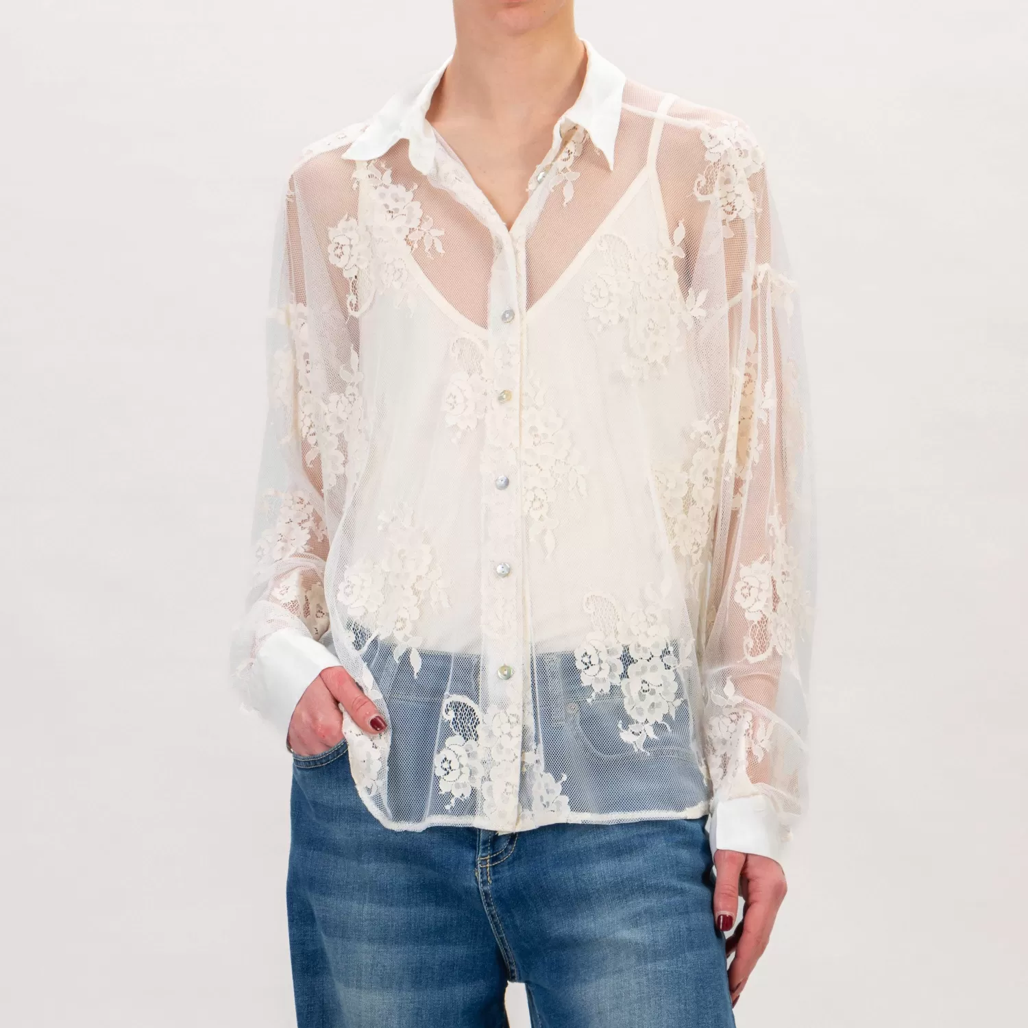 Outlet White Mood Tensione In-Camicia In Pizzo - Latte