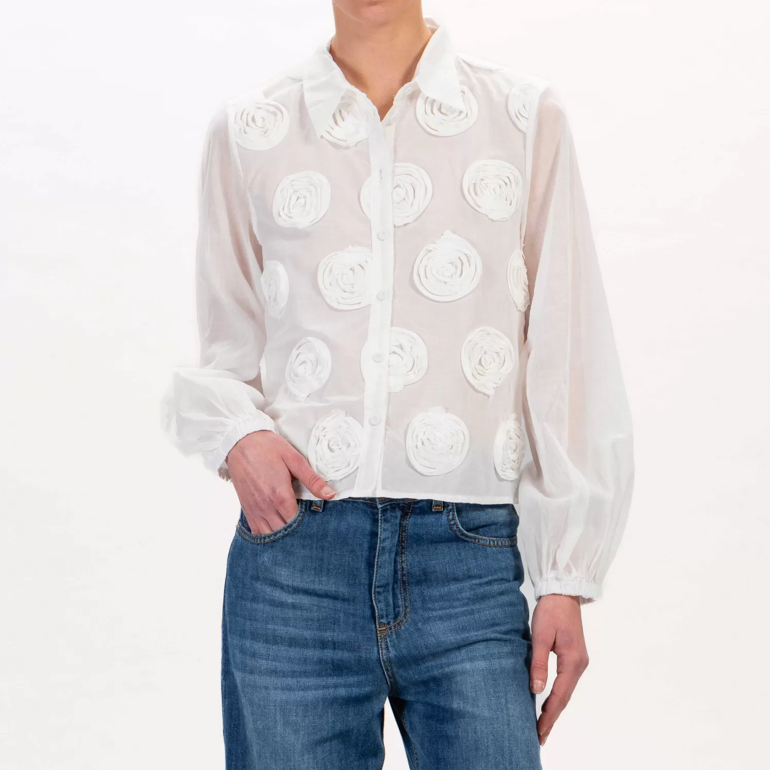 Best Sale White Mood Tensione In-Camicia Mussola Con Rose - Latte