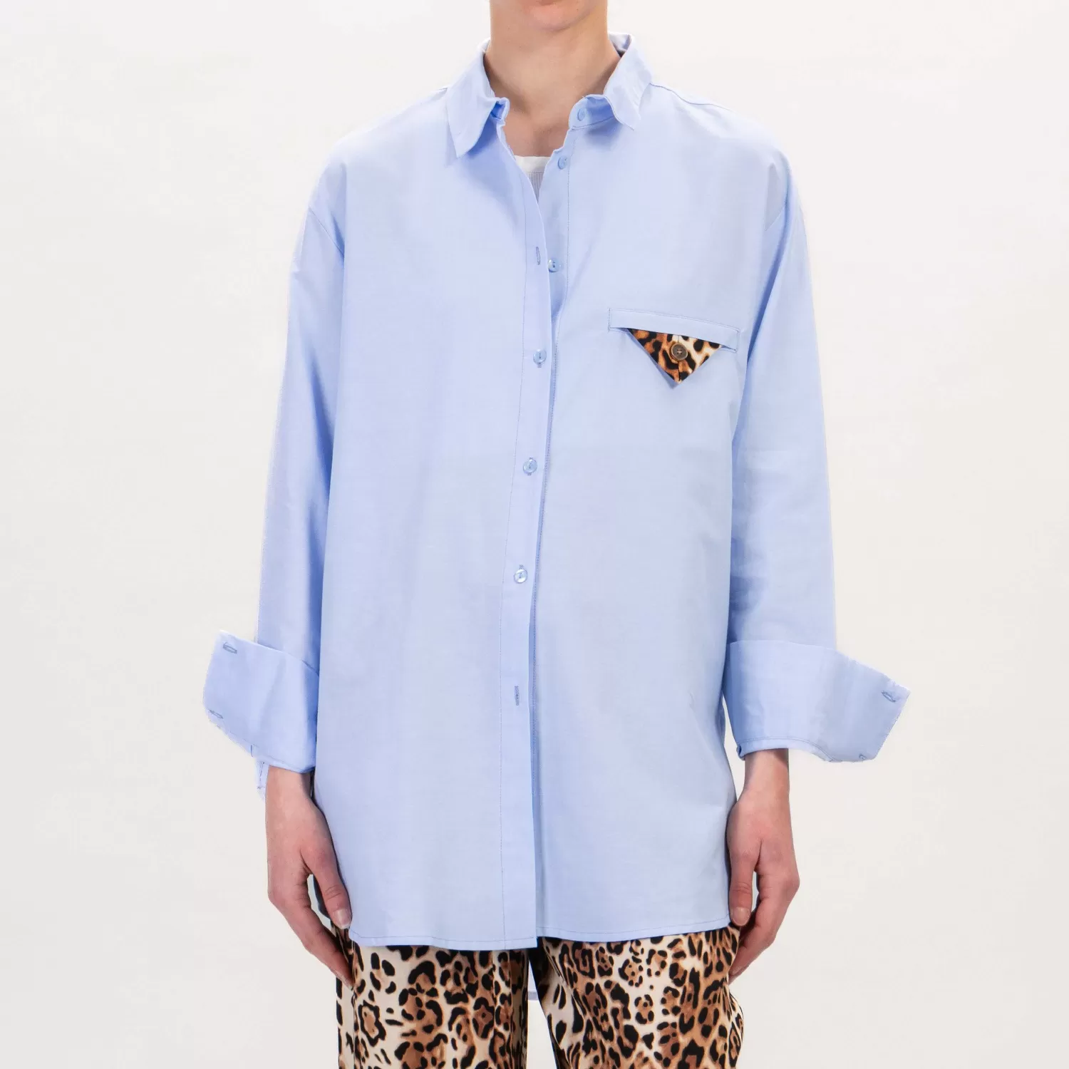 Store White Mood Tensione In-Camicia Oversize Taschino - Azzurro/Maculato