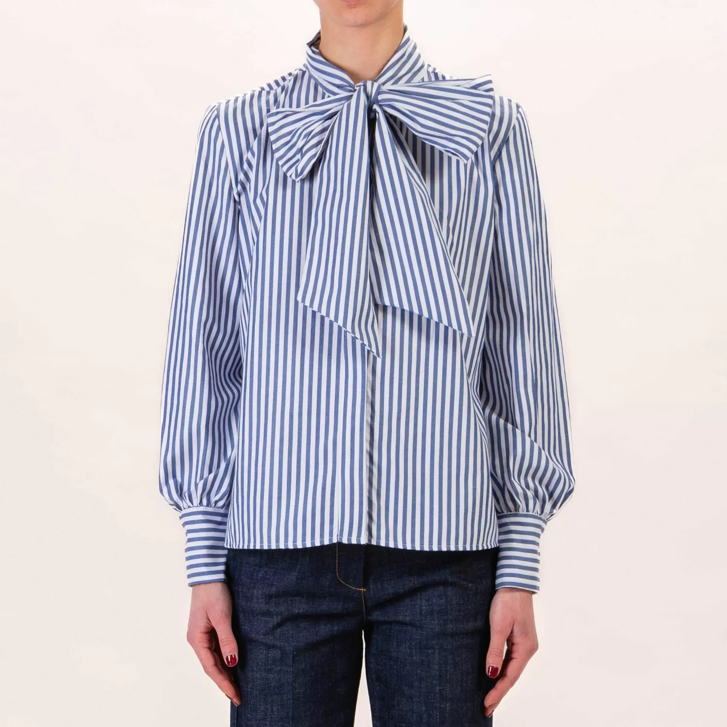 Flash Sale White Mood Tensione In-Camicia Righe Con Fiocco - Latte/Blu