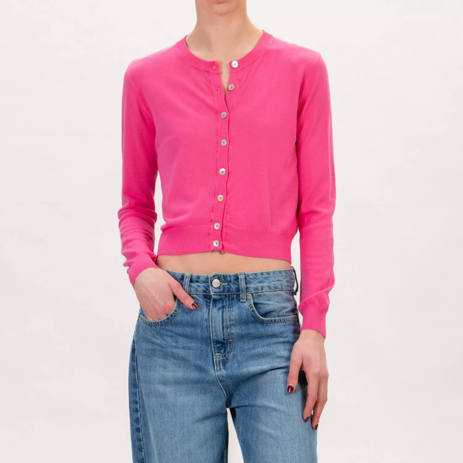 Best Sale White Mood Tensione In-Cardigan Crop - Fucsia