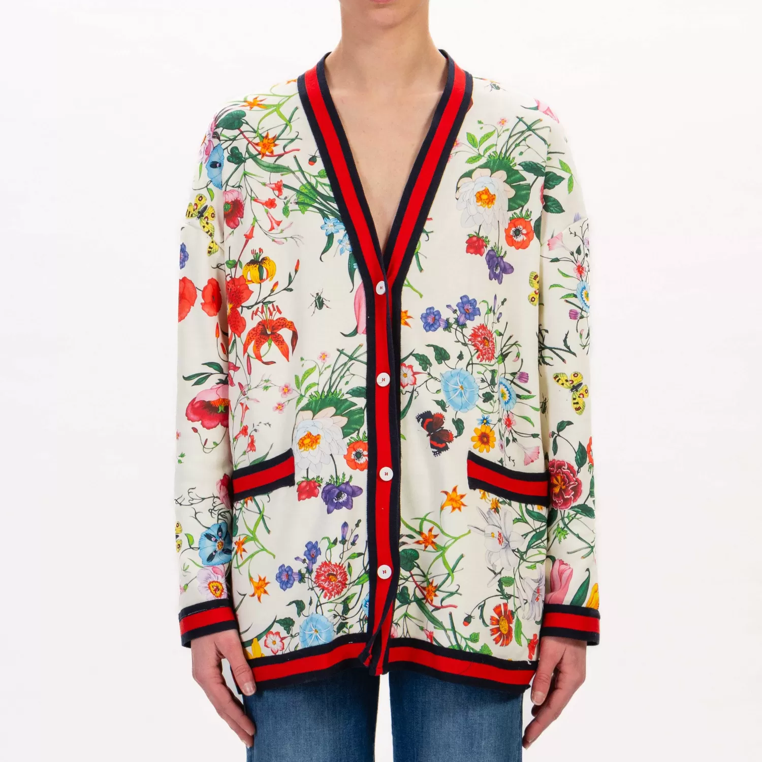 Best White Mood Tensione In-Cardigan Felpa Fantasia Floreale - Burro/Blu/Rosso