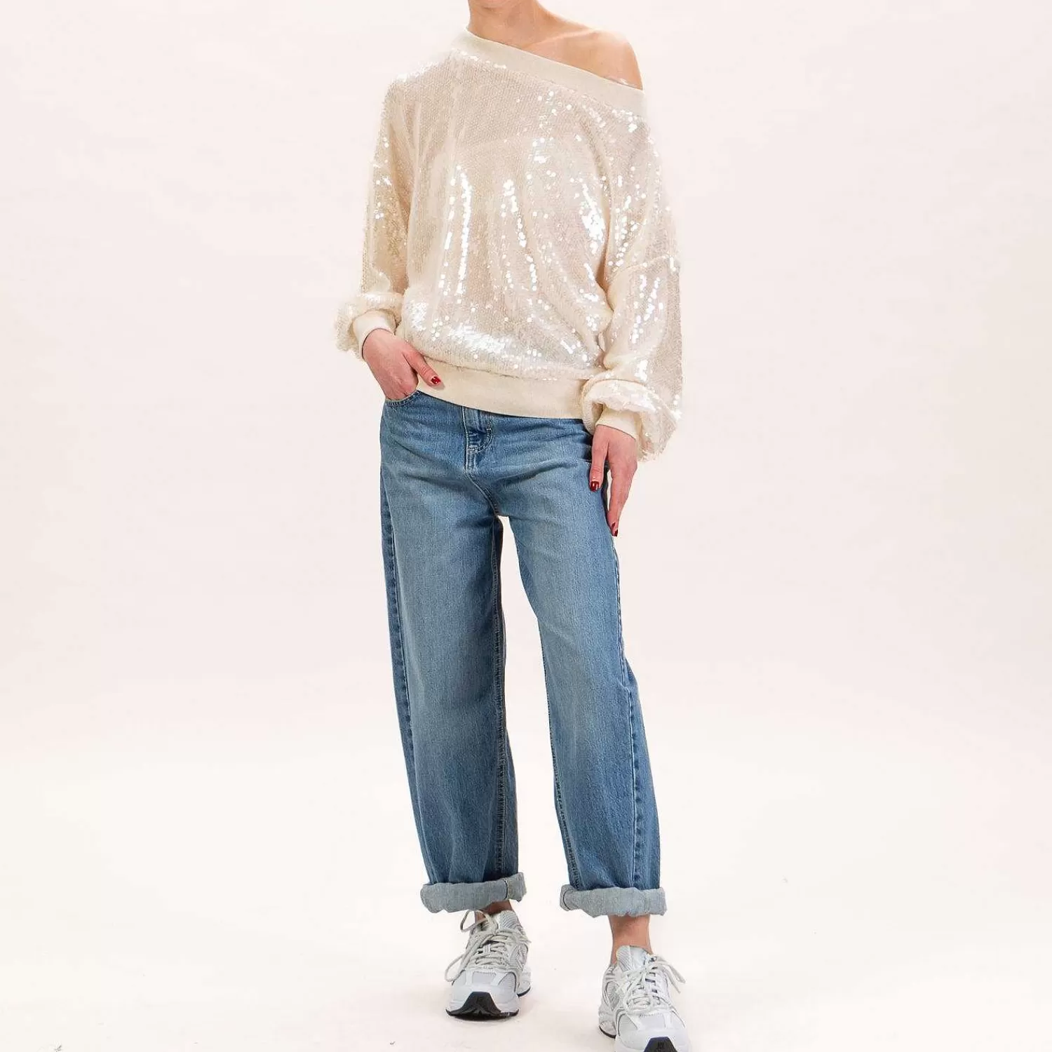 Shop White Mood Tensione In-Felpa Con Paillettes - Burro