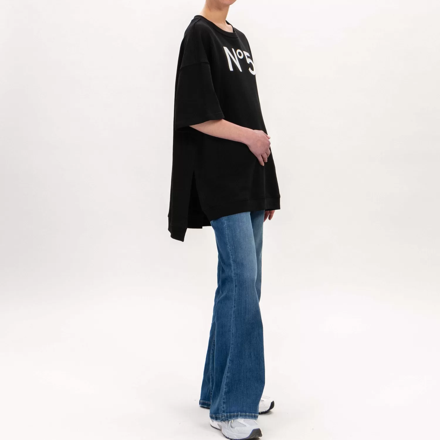 Online White Mood Tensione In-Felpa Oversize Spacchi Laterali - Nero/Bianco