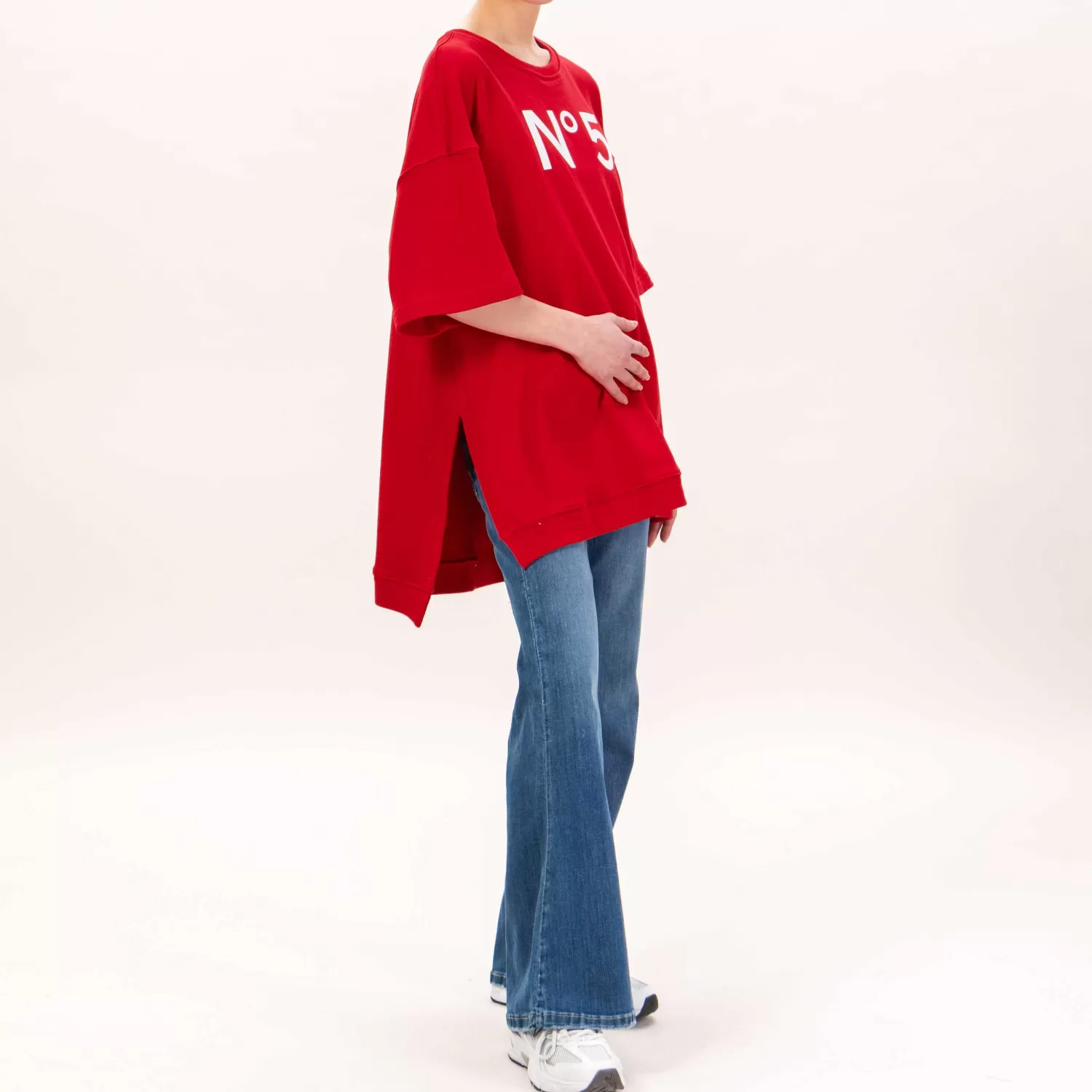 Sale White Mood Tensione In-Felpa Oversize Spacchi Laterali - Rosso/Bianco