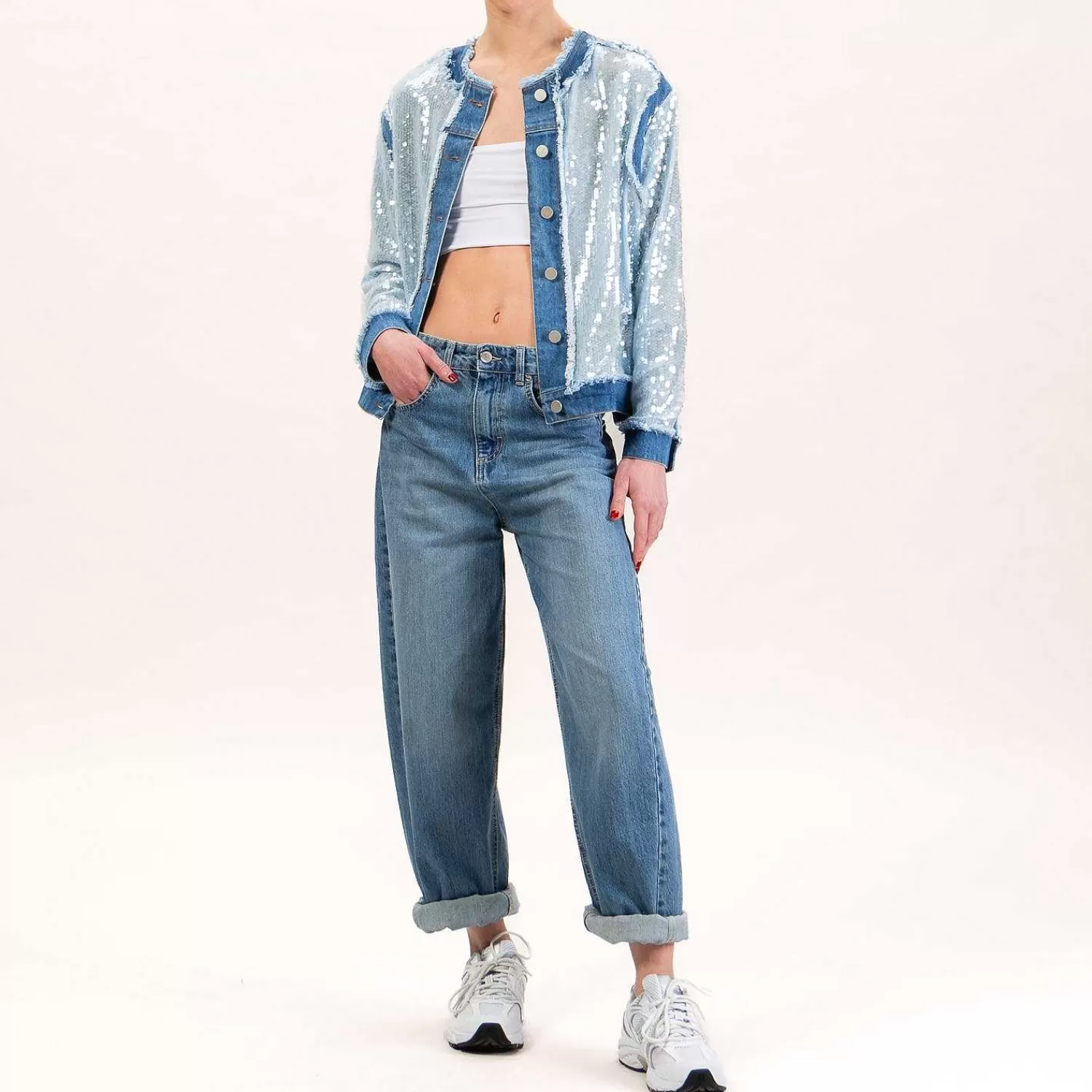 Online White Mood Tensione In-Giacca Jeans Con Paillettes - Denim