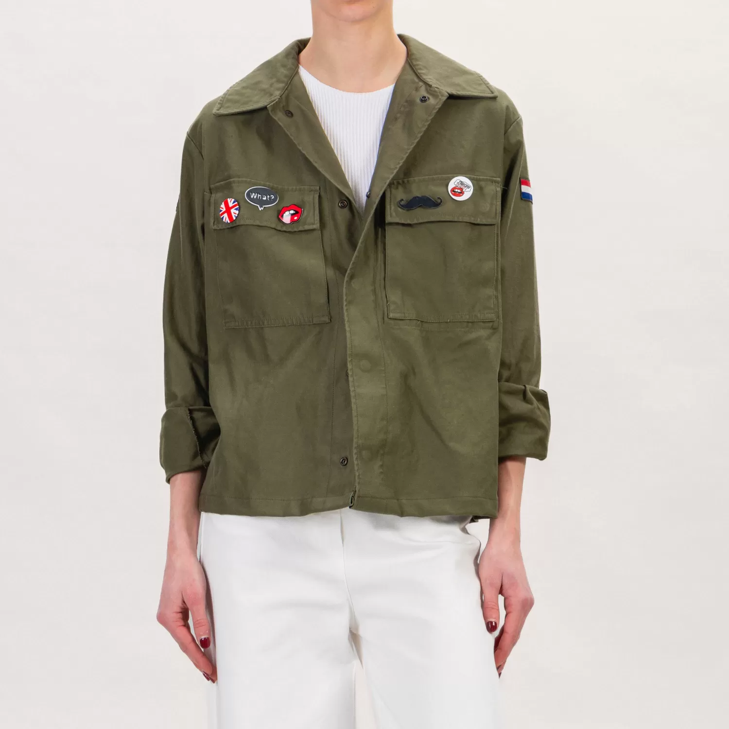 New White Mood Tensione In-Giacca Patch Stampa Rolling Stones - Militare