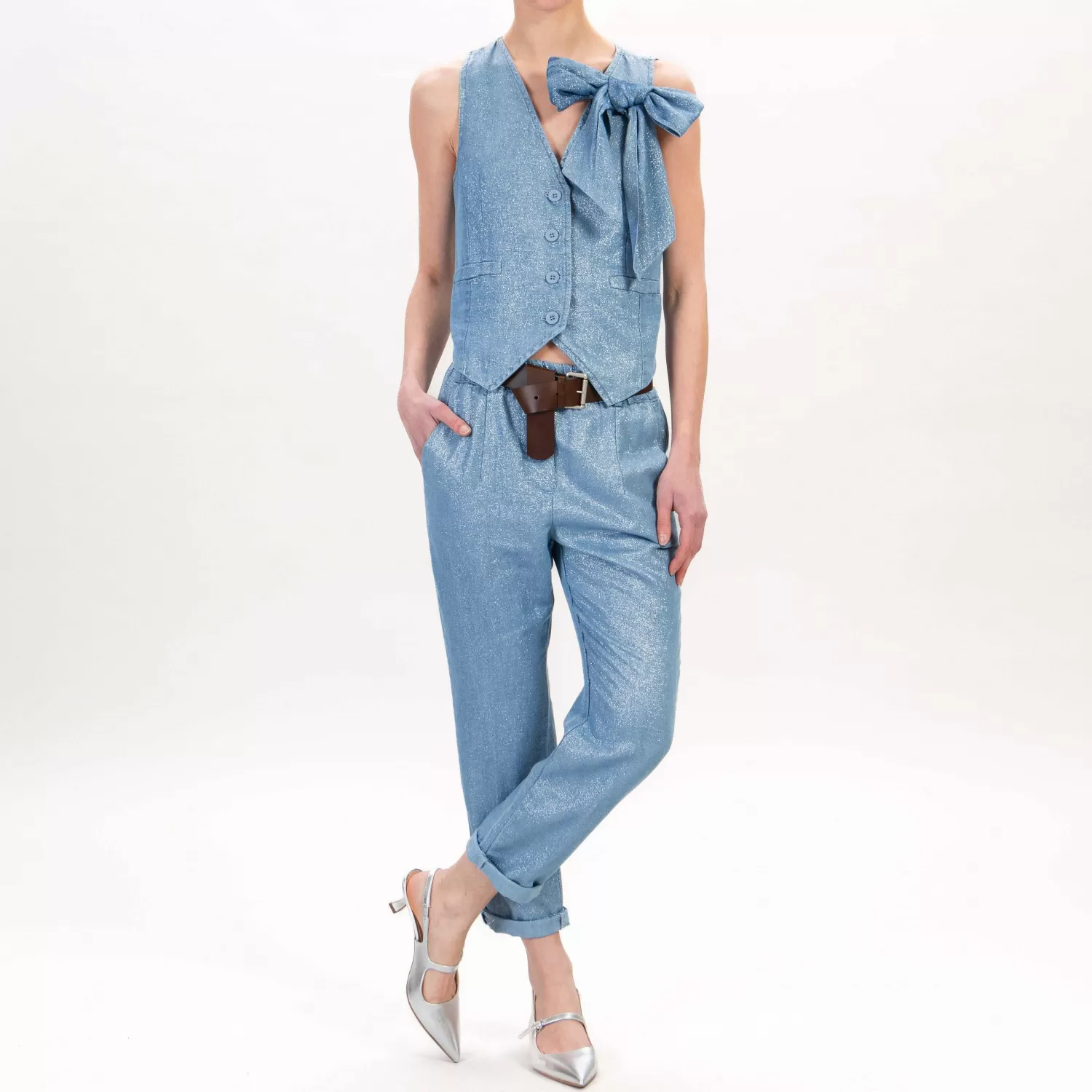 Store White Mood Tensione In-Gilet Lurex Con Fiocco - Jeans