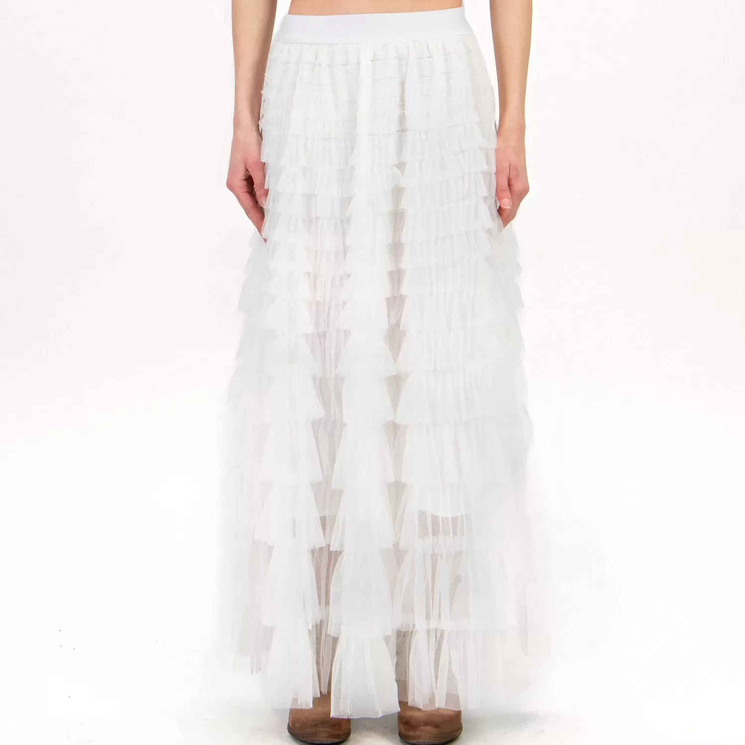 Best Sale White Mood Tensione In-Gonna Balze In Tulle Con Elastico - Bianco