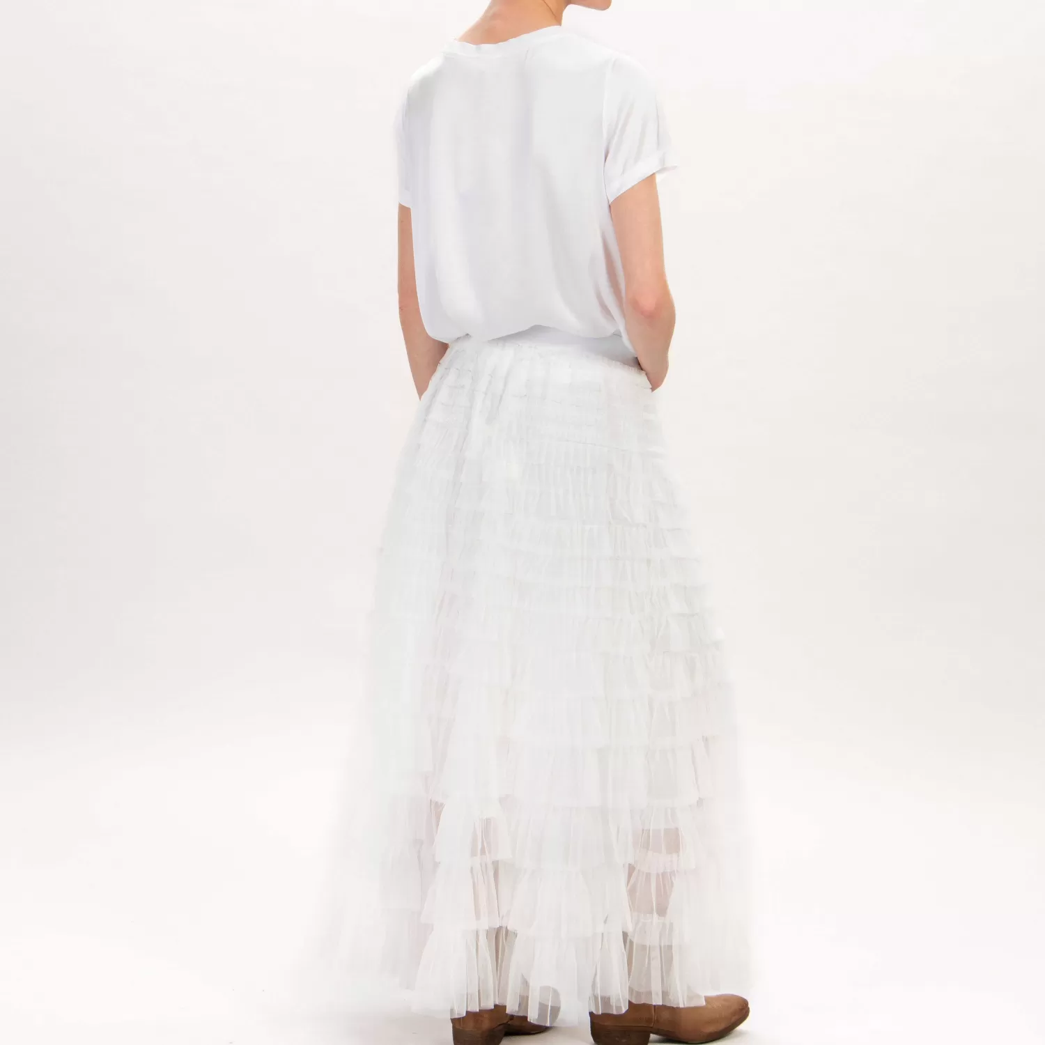 Best Sale White Mood Tensione In-Gonna Balze In Tulle Con Elastico - Bianco