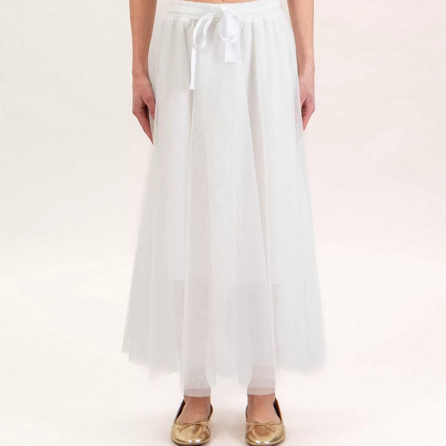 Discount White Mood Tensione In-Gonna In Tulle Con Coulisse - Bianco