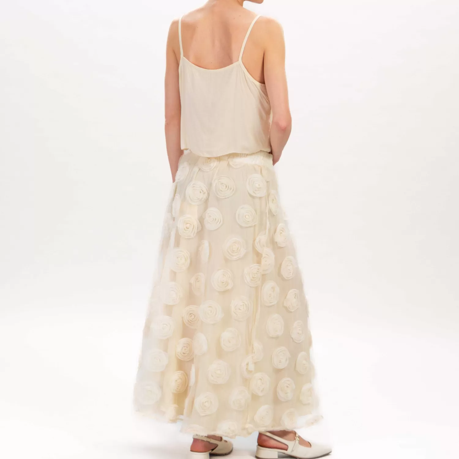 Store White Mood Tensione In-Gonna In Tulle Con Rose - Burro