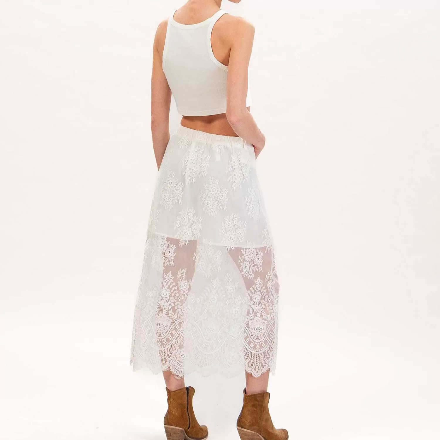 Flash Sale White Mood Tensione In-Gonna Pizzo Con Elastico - Burro