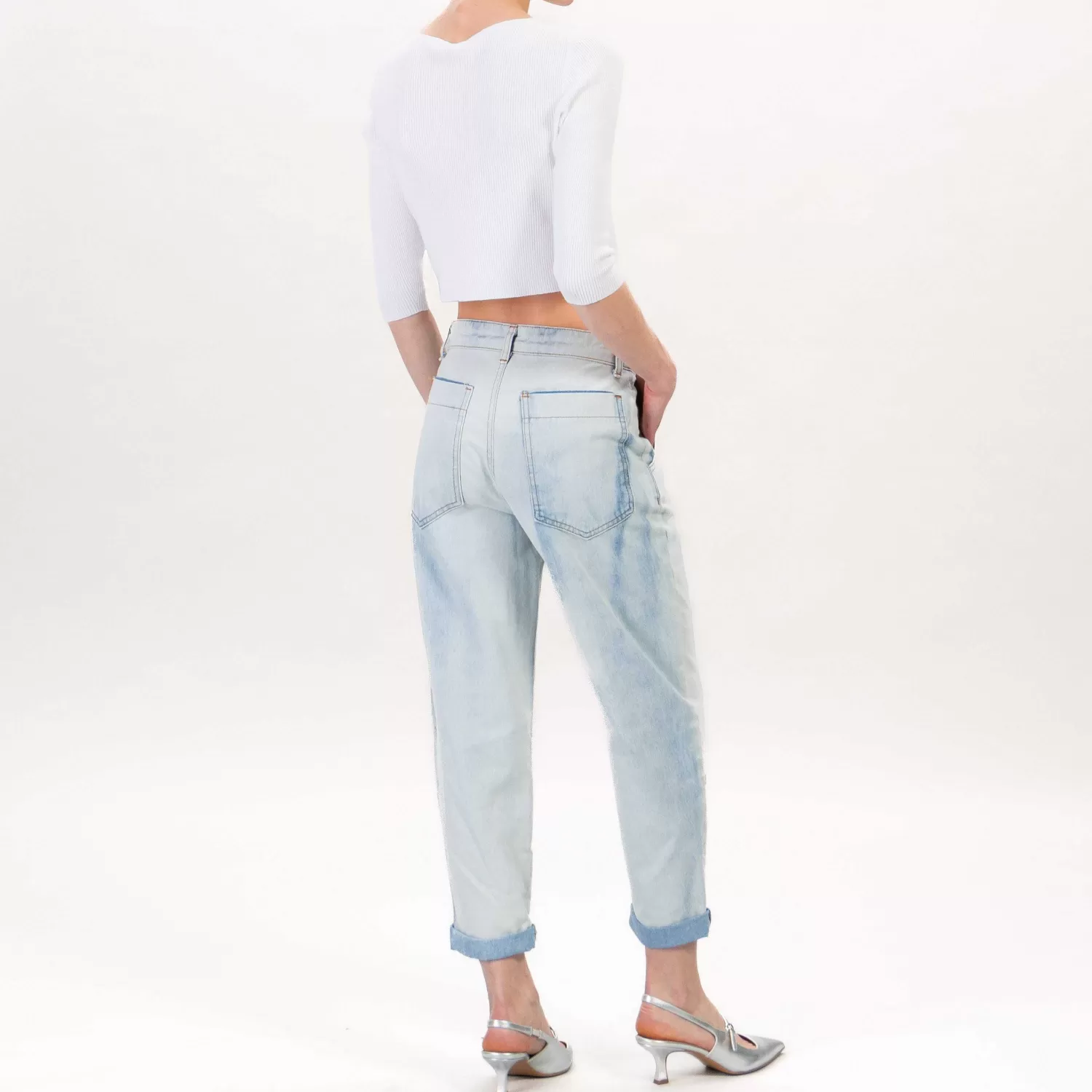 Hot White Mood Tensione In-Jeans Bottoni Gioiello - Denim Chiaro