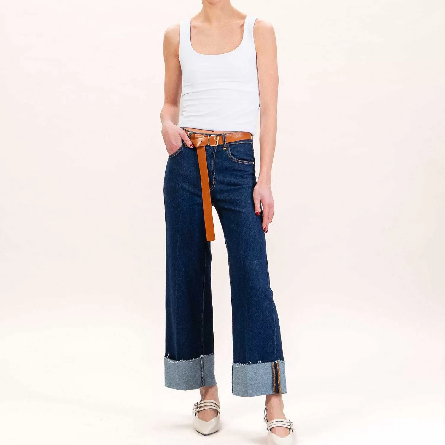 Sale White Mood Tensione In-Jeans Con Risvolto - Denim Scuro