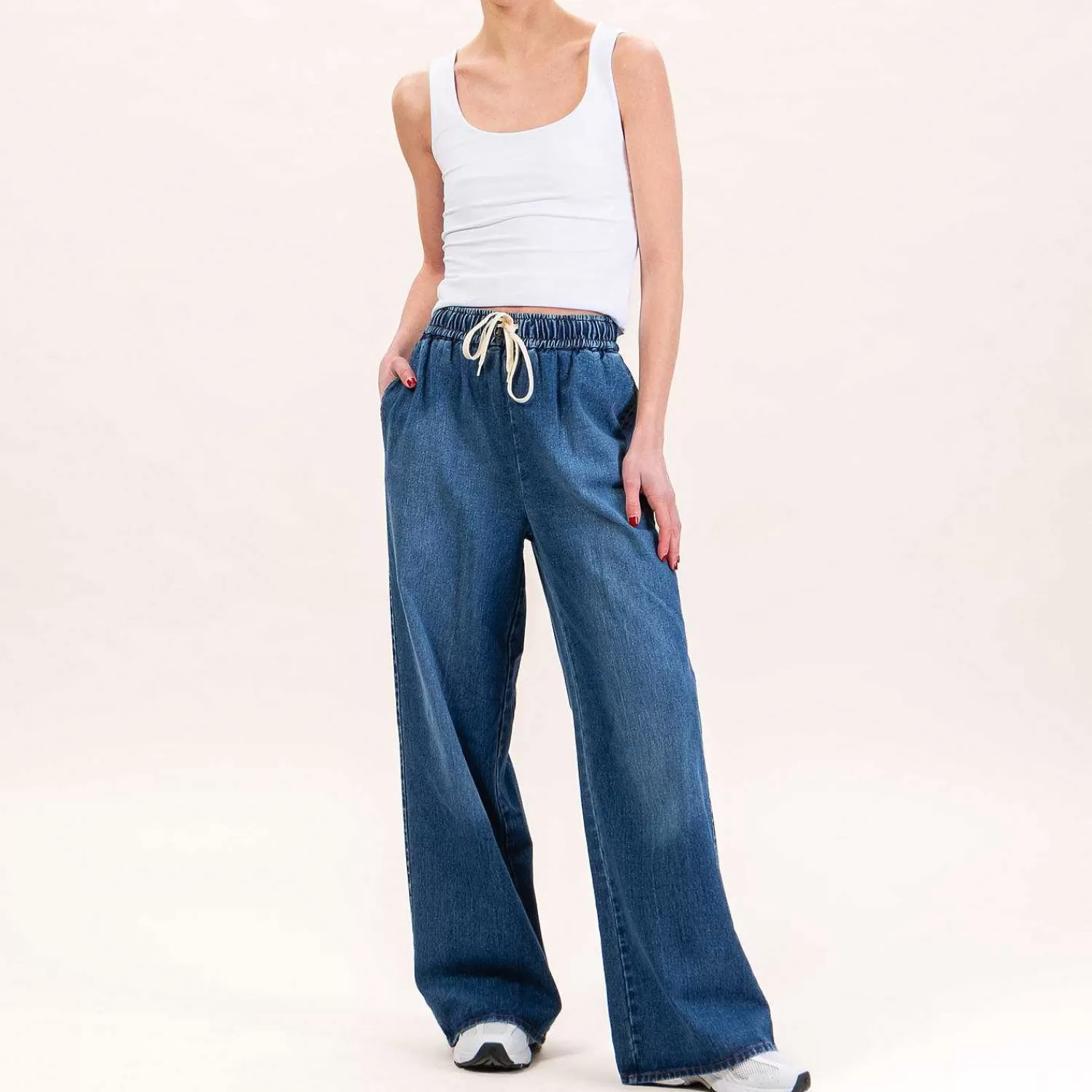 Sale White Mood Tensione In-Jeans Elastico Con Coulisse - Denim