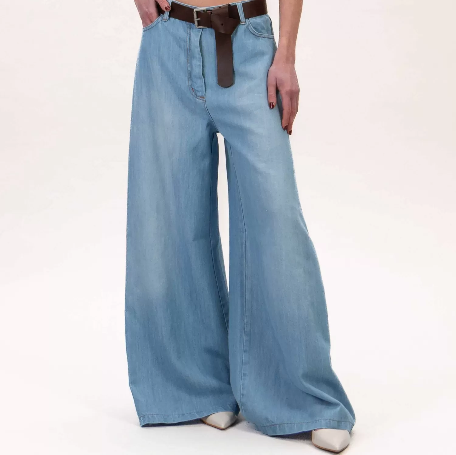 Outlet White Mood Tensione In-Jeans Extra Wide Leg Con Cintura - Denim Chiaro