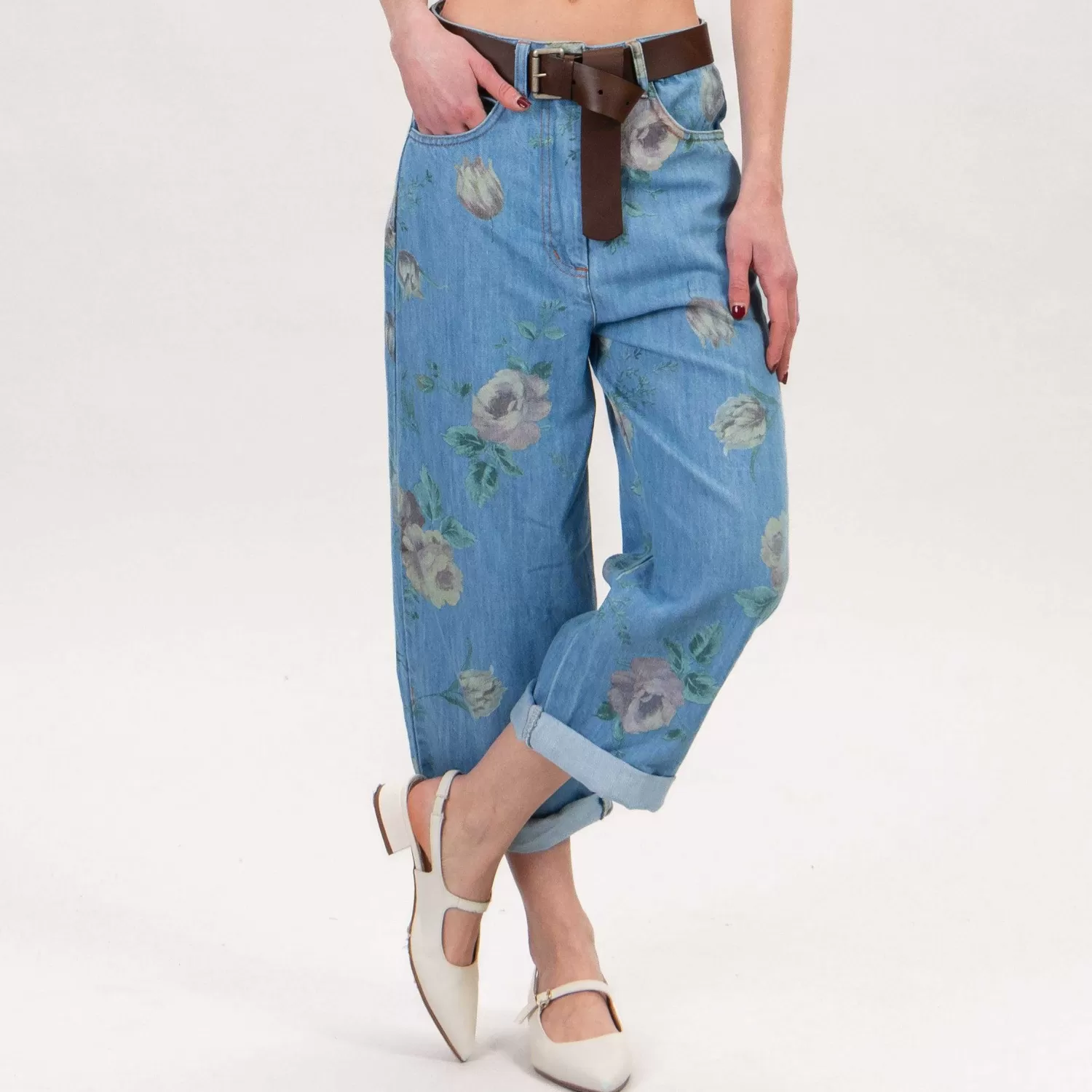 Store White Mood Tensione In-Jeans Fantasia Fiori - Denim